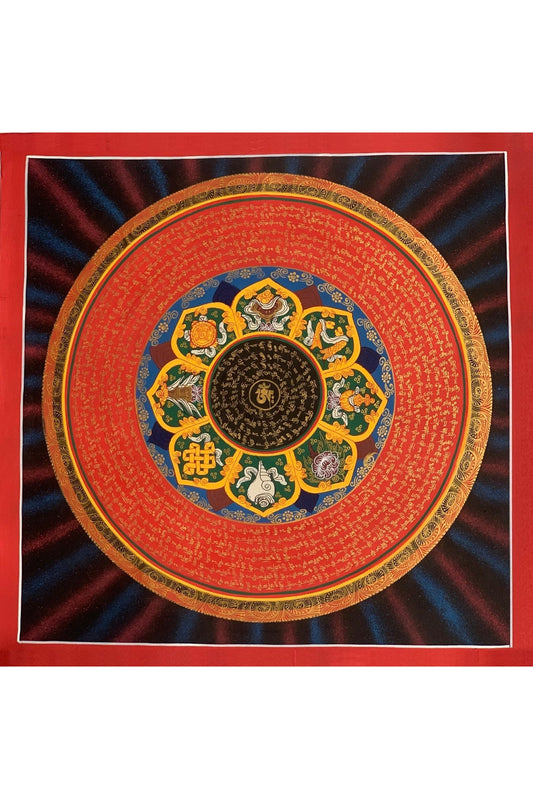 Rainbow Mantra Mandala Wheel of Life Tibetan Thangka Painting Original Hand - Painted Meditation Art/Wall Hanging - Tibetan Thangka Art