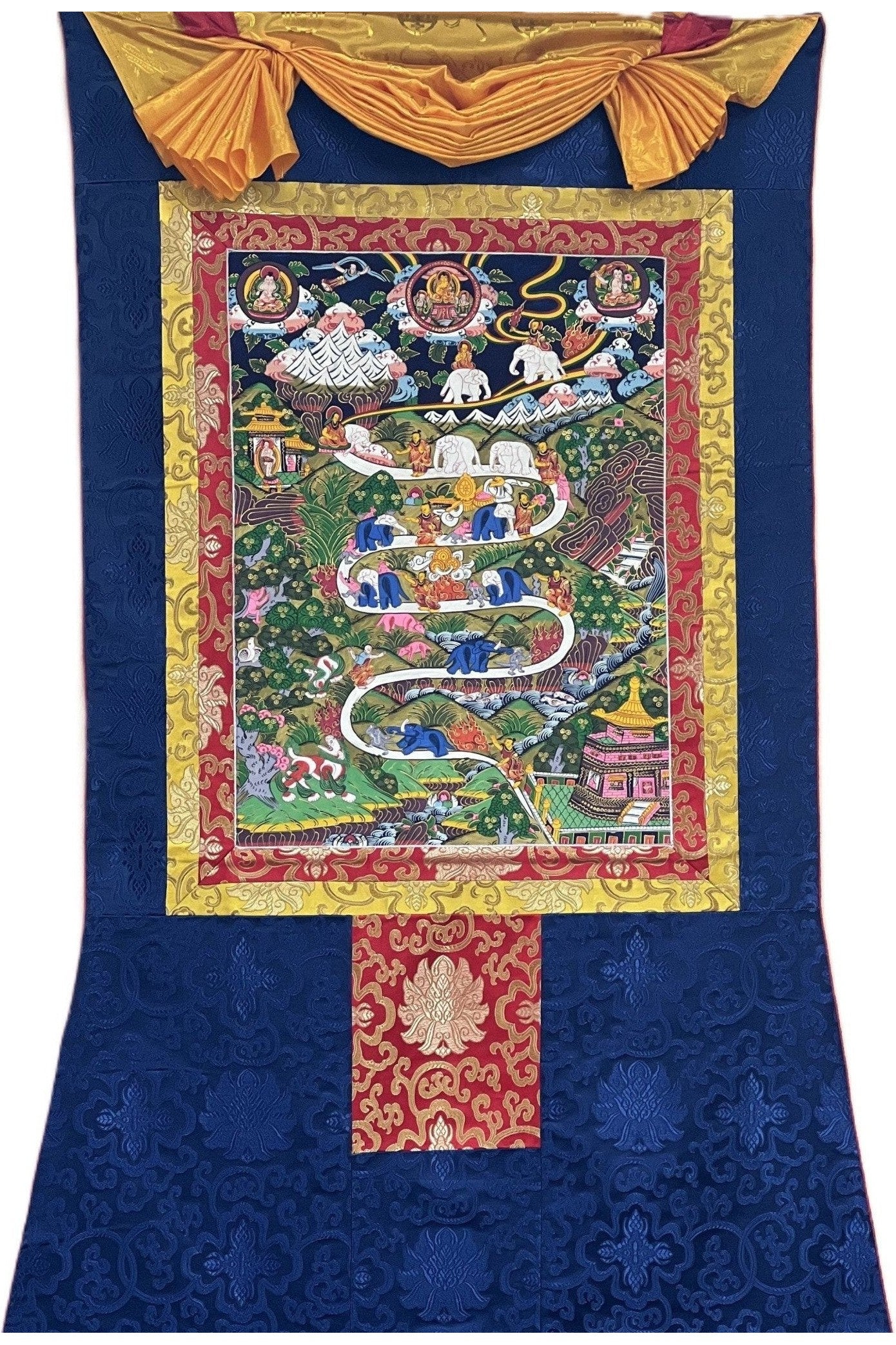 Samatha Meditation Way to Heaven/ Nirvana Master Quality Original Tibetan Thangka Painting with Silk Brocade - Tibetan Thangka Art