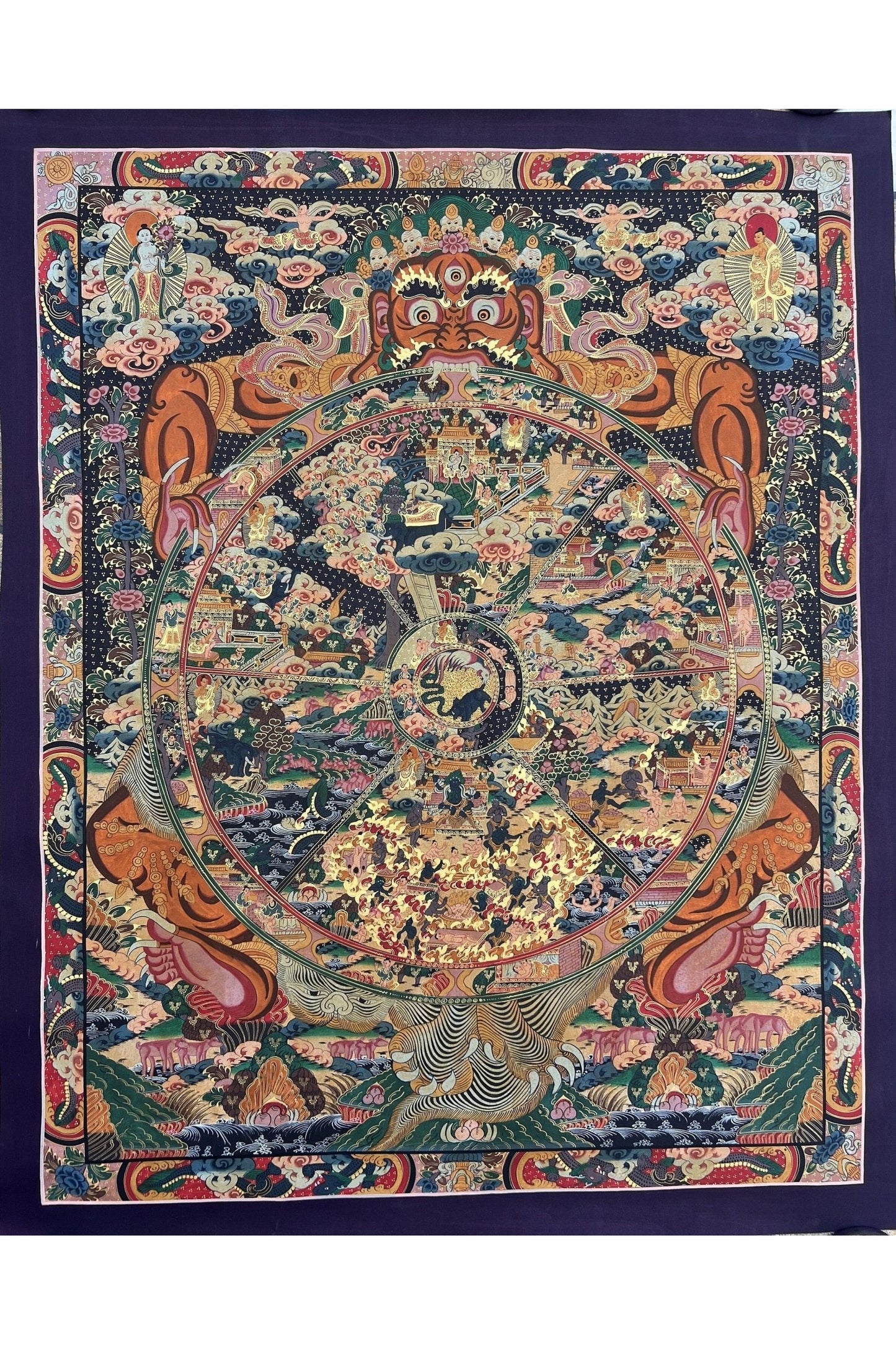 Samsara Wheel of Life Bhavachakra Mandala High - Quality Masterpiece Original Tibetan Thangka Painting / Meditation Wall Hanging - Tibetan Thangka Art