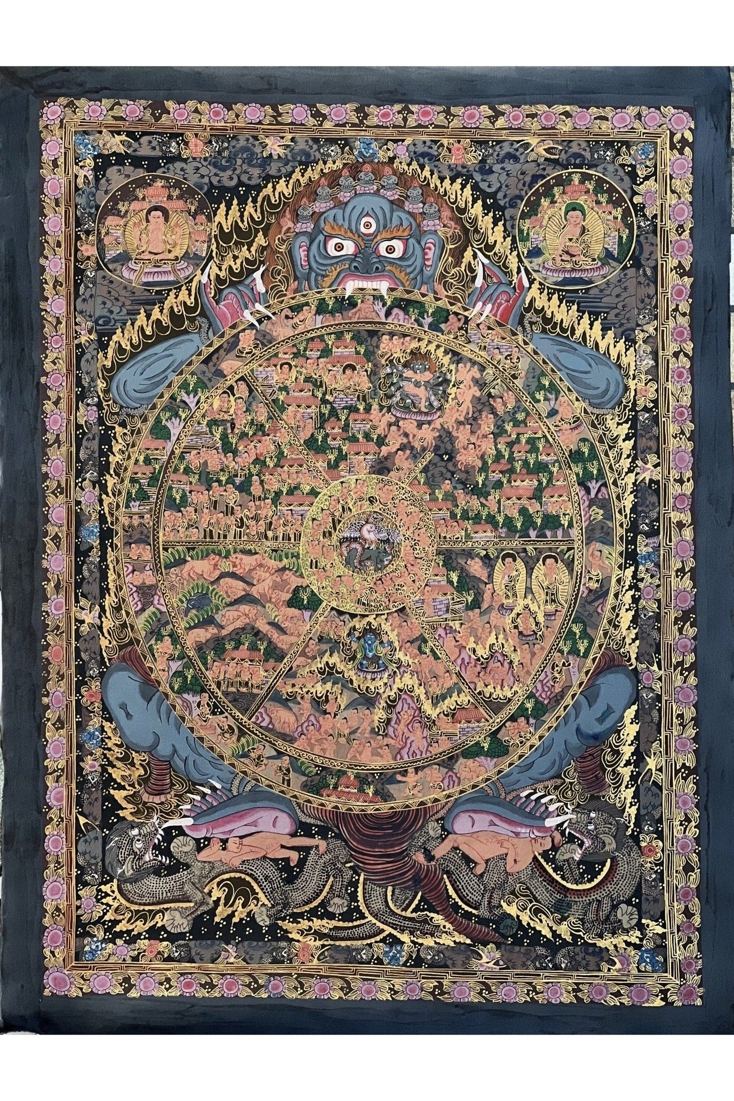 Samsara Wheel of Life Bhavachakra Mandala Master Quality Original Tibetan Thangka Painting / Meditation Wall Hanging - Tibetan Thangka Art