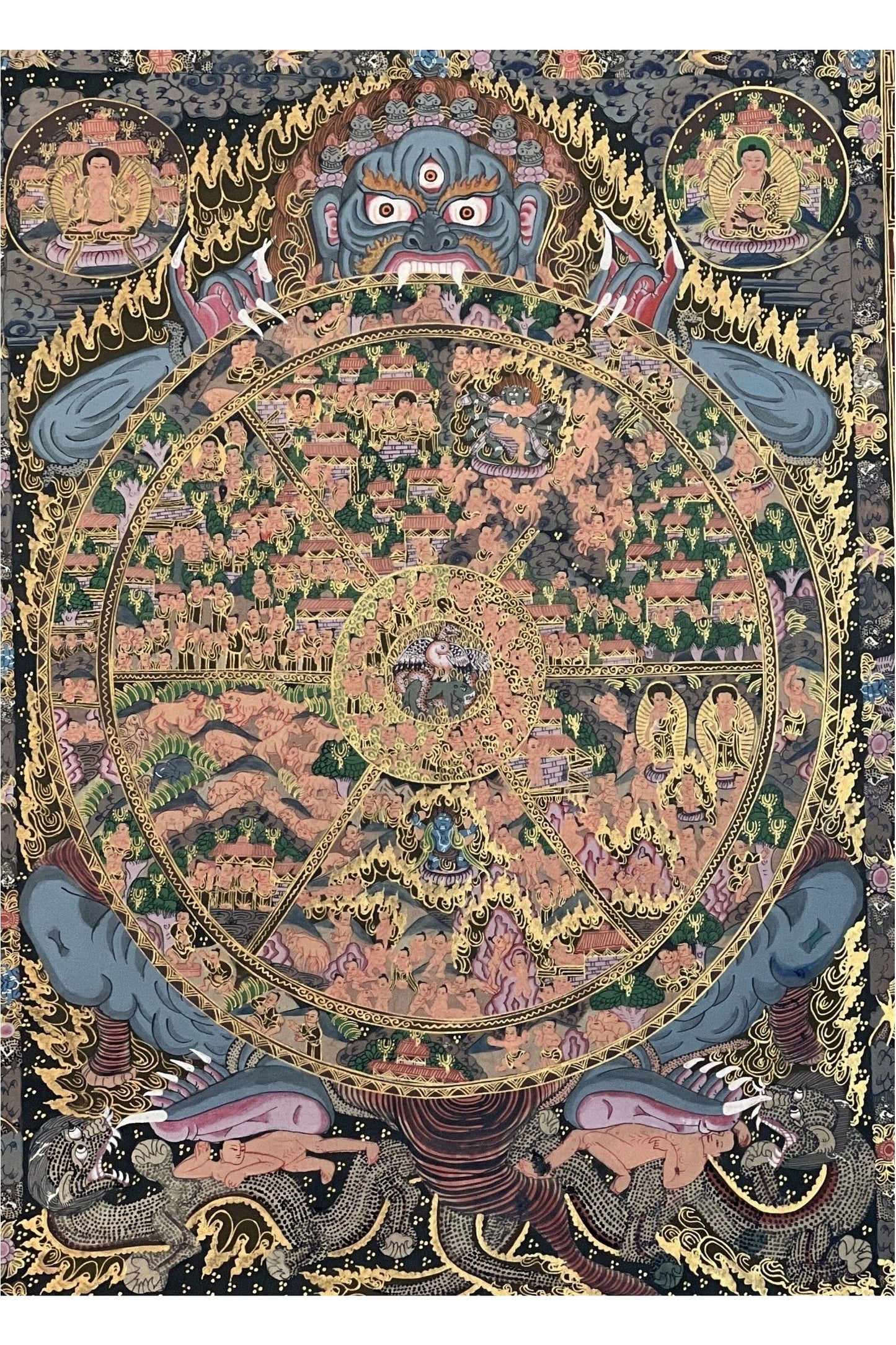 Samsara Wheel of Life Bhavachakra Mandala Master Quality Original Tibetan Thangka Painting / Meditation Wall Hanging - Tibetan Thangka Art