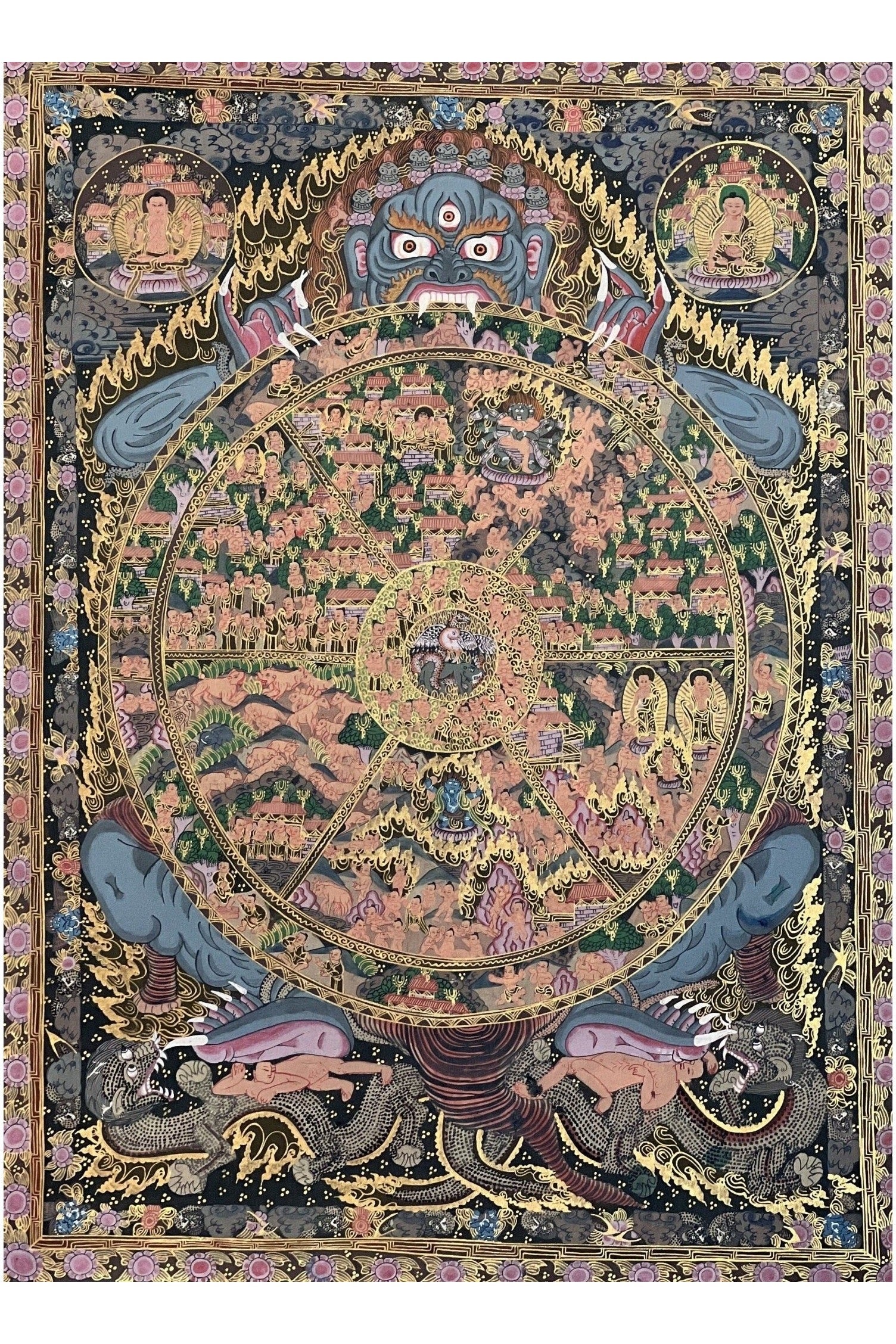 Samsara Wheel of Life Bhavachakra Mandala Master Quality Original Tibetan Thangka Painting / Meditation Wall Hanging - Tibetan Thangka Art