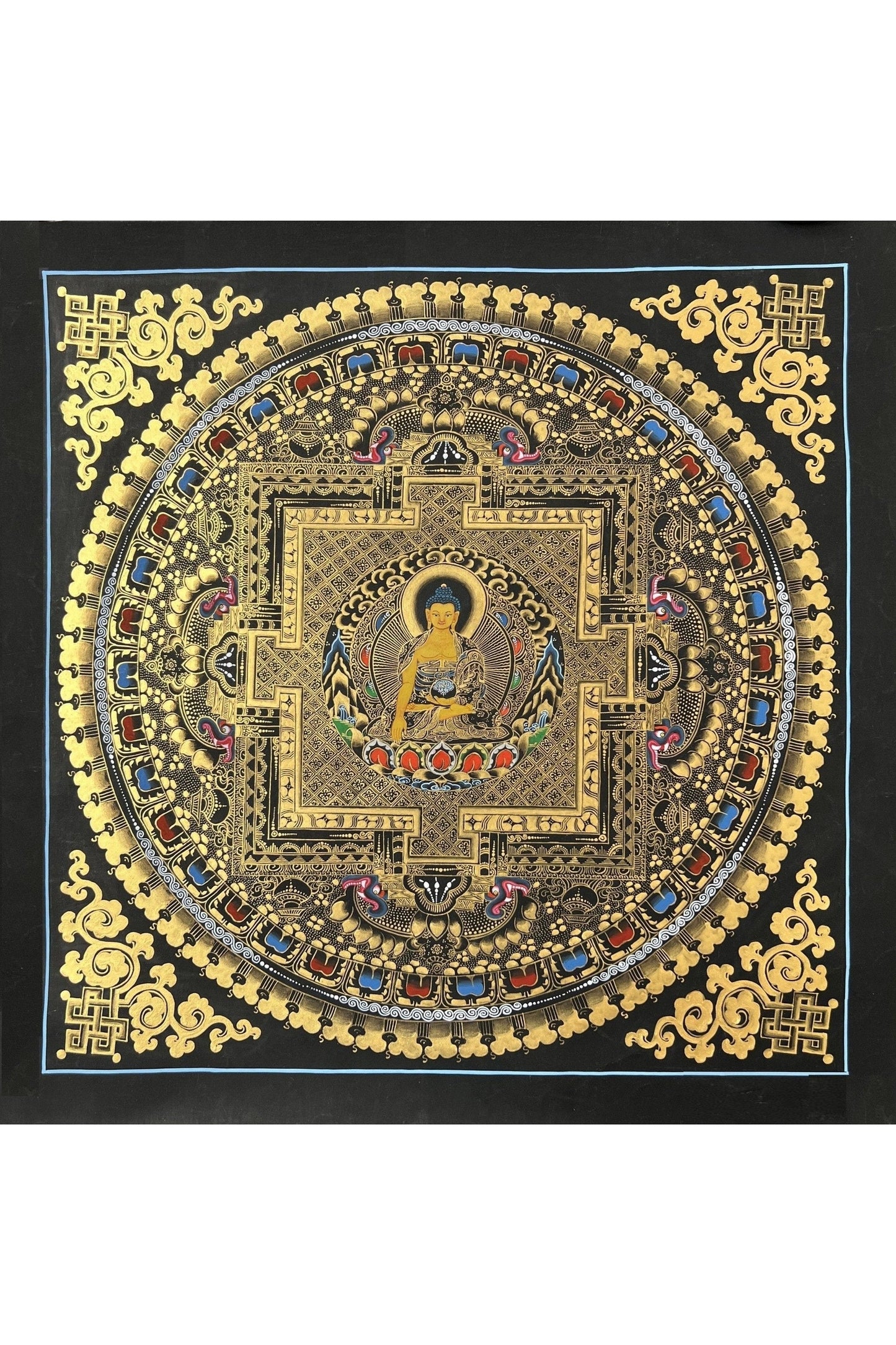 Shakyamuni Buddha Mandala Black and Gold Tibetan Thangka Painting Original Hand - Paining/Healing and Meditation Art/ Wall Hanging - Tibetan Thangka Art