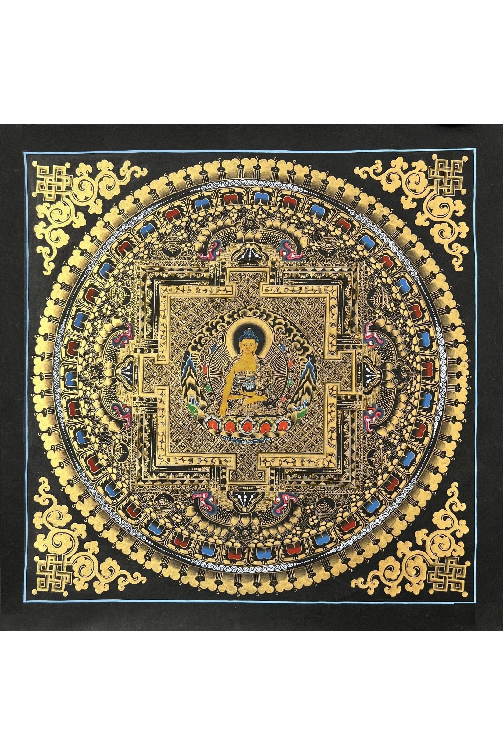 Shakyamuni Buddha Mandala Black and Gold Tibetan Thangka Painting Original Hand - Paining/Healing and Meditation Art/ Wall Hanging - Tibetan Thangka Art