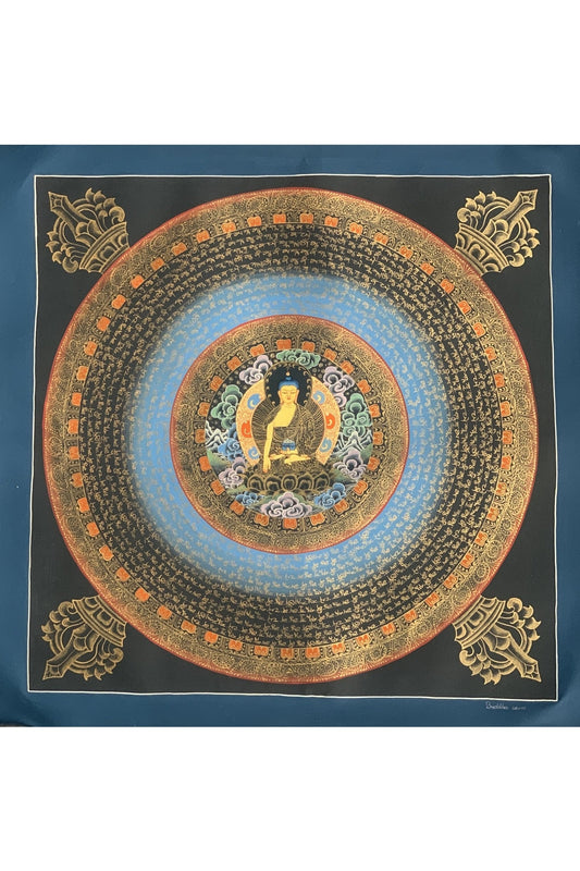 Shakyamuni Buddha Mantra Mandala Tibetan Thangka Painting, Original Hand - Painted Art for Meditation, Healing, Home Décor - Tibetan Thangka Art