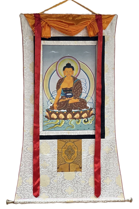 Shakyamuni Buddha Siddhartha Gautama Master Quality Tibetan Thangka Painting Original Hand - painted Buddhist Art with Silk Brocade - Tibetan Thangka Art