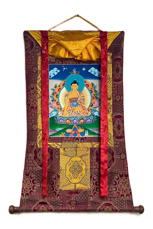 Shakyamuni/ Siddhartha Gautama Buddha Tibetan Thangka Painting Original Hand Painting Meditation Art with High - Quality Silk Frame - Tibetan Thangka Art