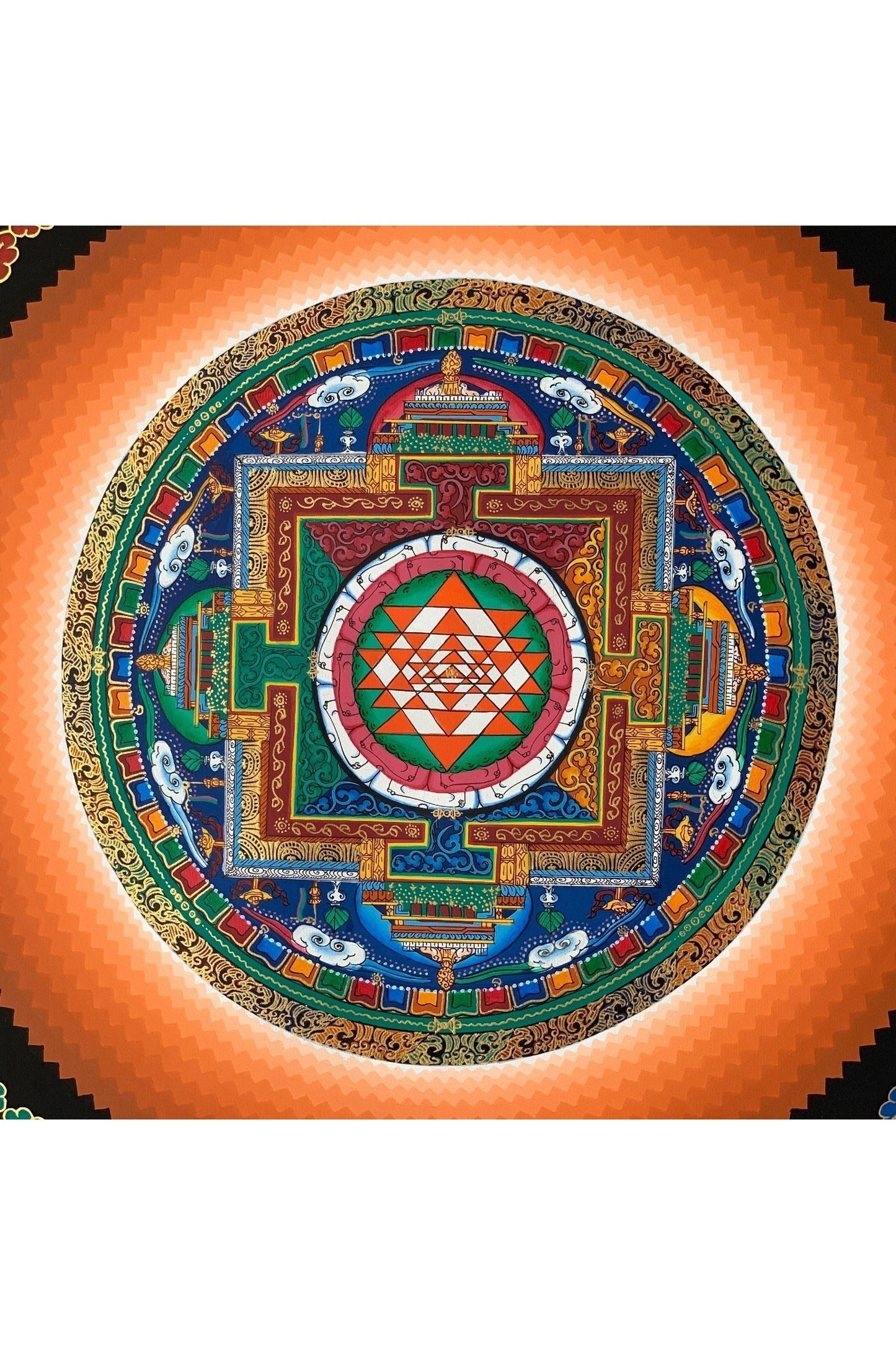 Shri Yantra or Shri Chakara, Mandala Thangka Painting Original Art 16 x 16 Inch - Tibetan Thangka Art