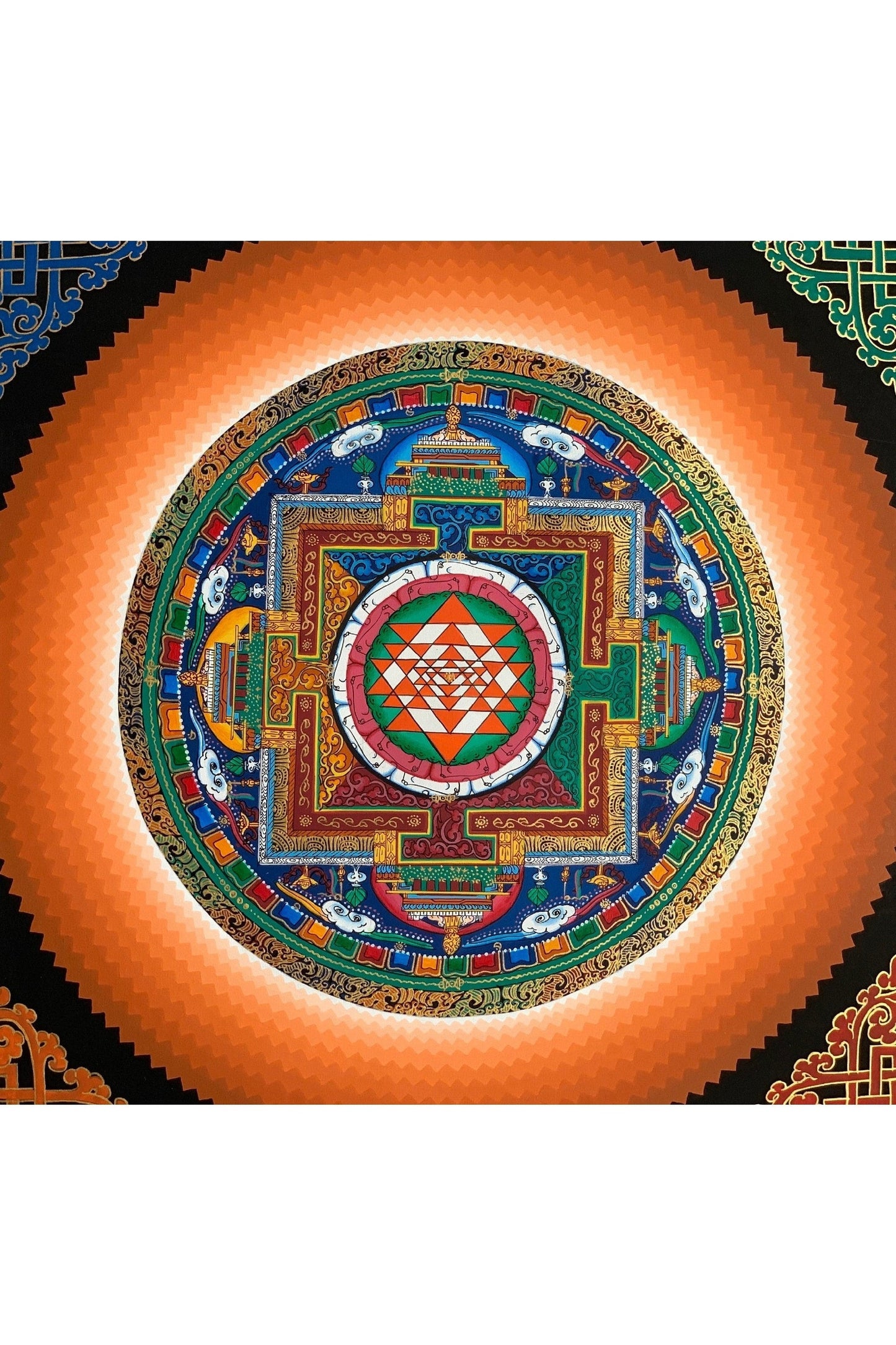 Shri Yantra or Shri Chakara, Mandala Thangka Painting Original Art 16 x 16 Inch - Tibetan Thangka Art