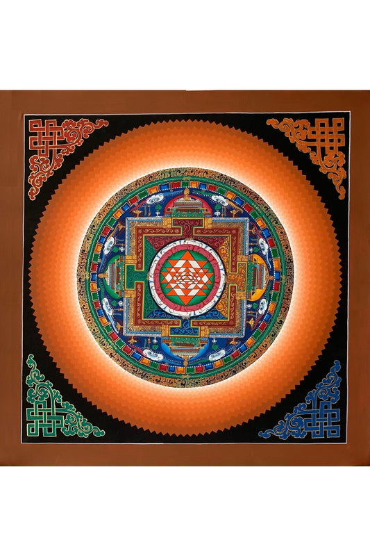 Shri Yantra or Shri Chakara, Mandala Thangka Painting Original Art 16 x 16 Inch - Tibetan Thangka Art