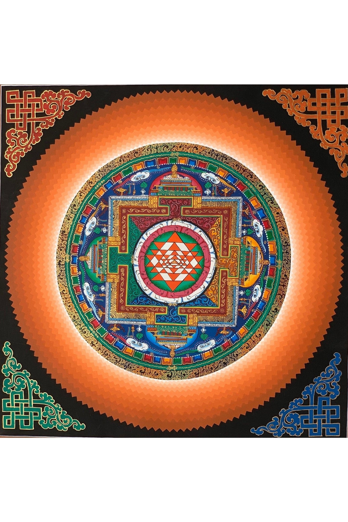 Shri Yantra or Shri Chakara, Mandala Thangka Painting Original Art 16 x 16 Inch - Tibetan Thangka Art