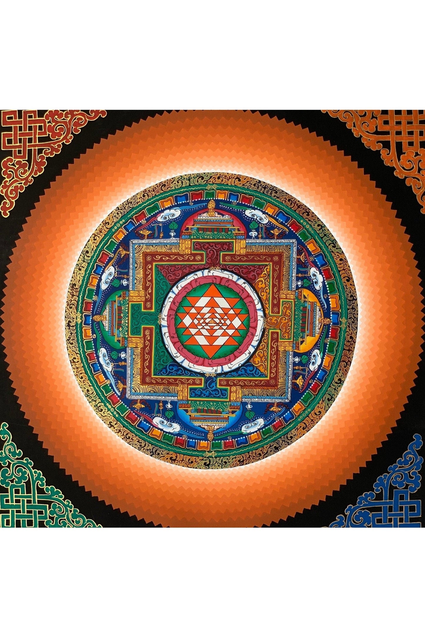 Shri Yantra or Shri Chakara, Mandala Thangka Painting Original Art 16 x 16 Inch - Tibetan Thangka Art