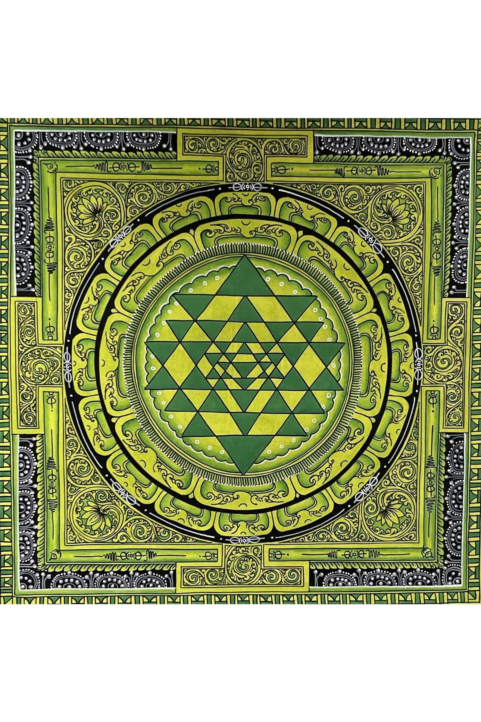 ShriYantra/ Shri Yantra/ Shri Chakara Mandala Newari Paubha/Pauva Thangka Original Hand - Painted Art for Energy Positivity and Good Luck - Tibetan Thangka Art