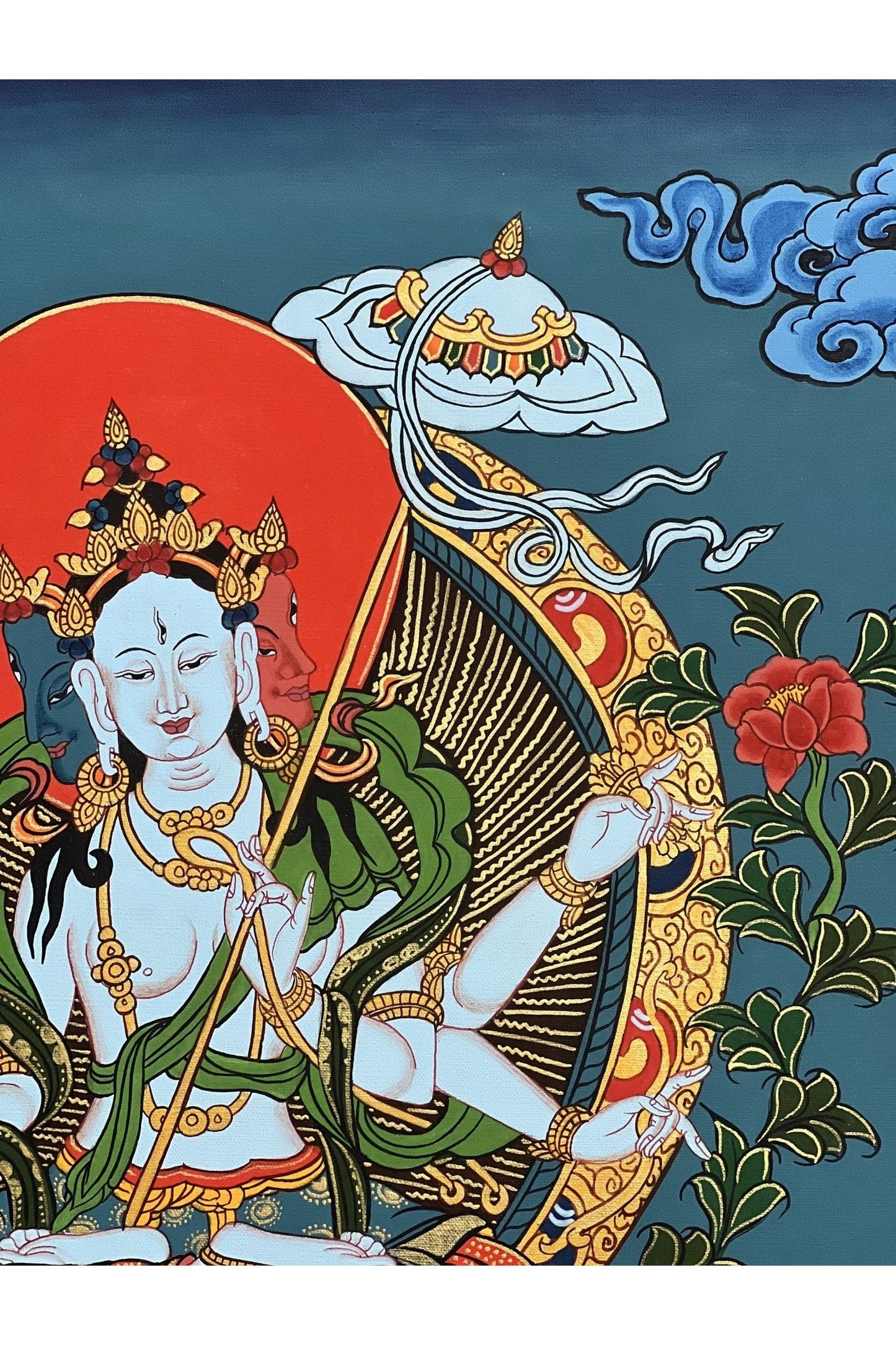 Sitatapatra/ Dukkar/ Lady of the White Umbrella - Goddess of Protection Masterpiece Original Tibetan Thangka Painting, Meditation Artistry - Tibetan Thangka Art