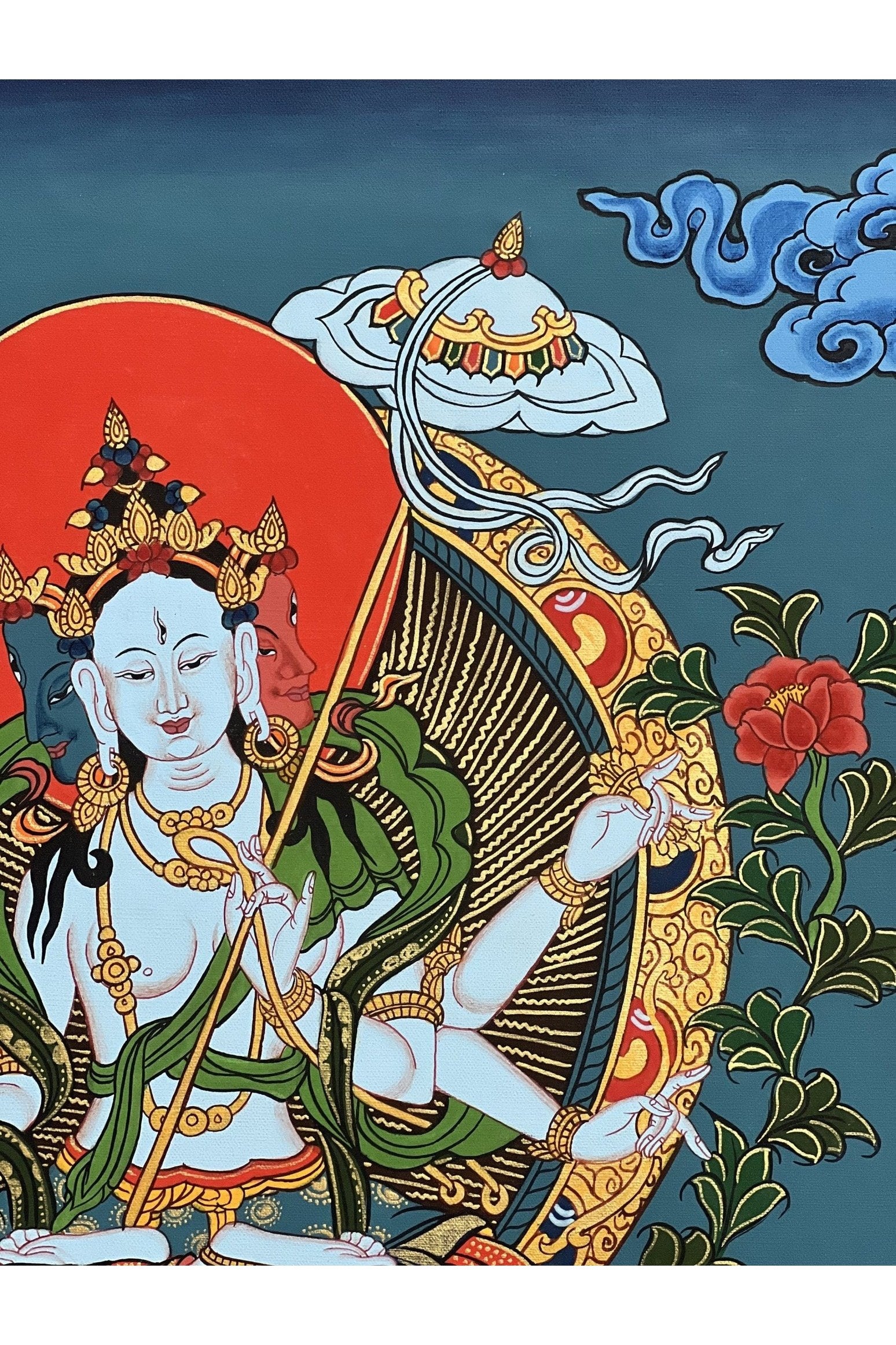 Sitatapatra/ Dukkar/ Lady of the White Umbrella - Goddess of Protection Masterpiece Original Tibetan Thangka Painting, Meditation Artistry - Tibetan Thangka Art