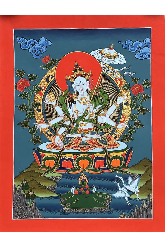 Sitatapatra/ Dukkar/ Lady of the White Umbrella - Goddess of Protection Masterpiece Original Tibetan Thangka Painting, Meditation Artistry - Tibetan Thangka Art