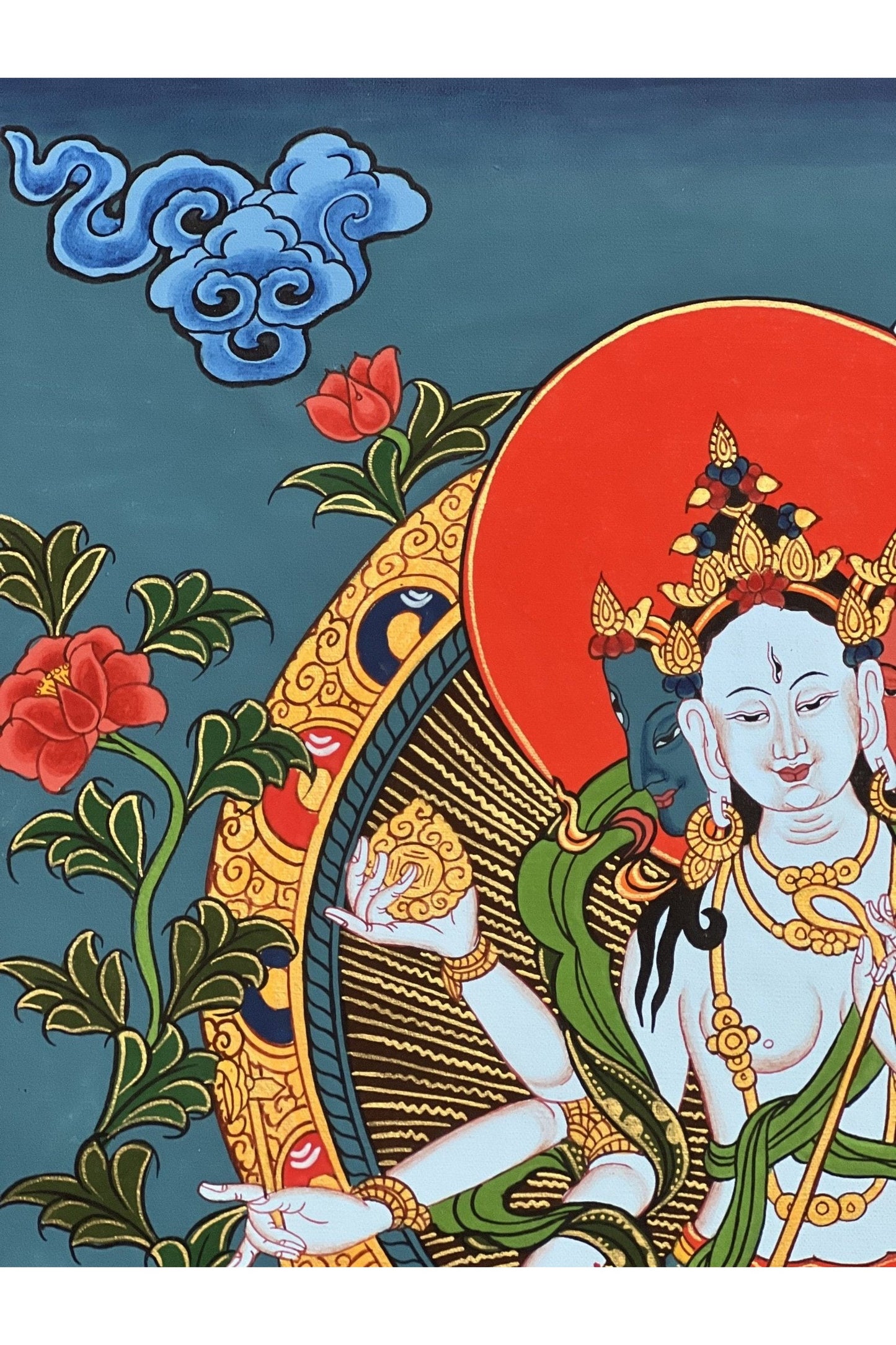 Sitatapatra/ Dukkar/ Lady of the White Umbrella - Goddess of Protection Masterpiece Original Tibetan Thangka Painting, Meditation Artistry - Tibetan Thangka Art