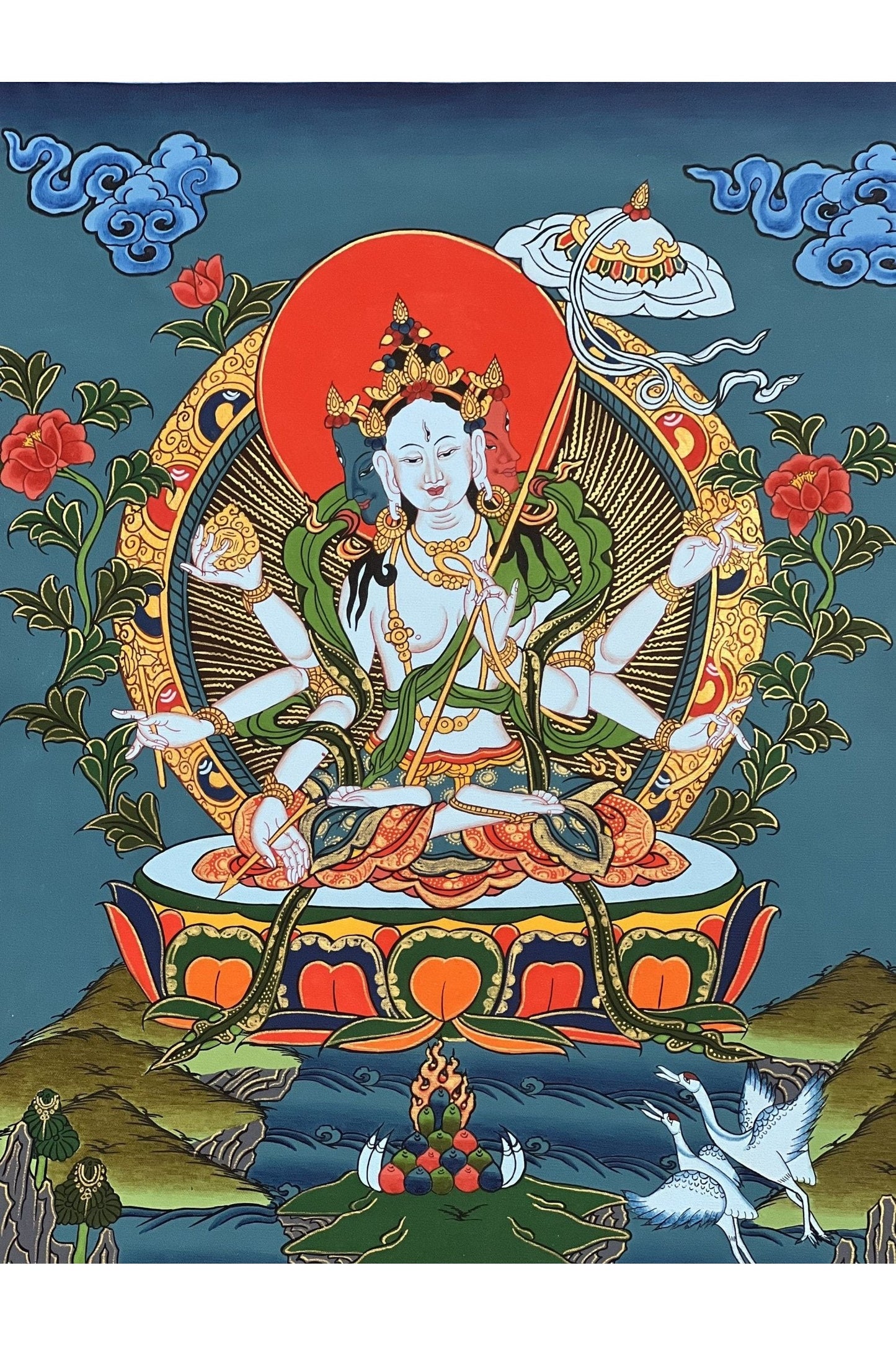 Sitatapatra/ Dukkar/ Lady of the White Umbrella - Goddess of Protection Masterpiece Original Tibetan Thangka Painting, Meditation Artistry - Tibetan Thangka Art