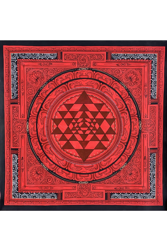 Sriyantra/ Sri Yantra/ Shri Yantra Mandala Large Masterpiece Original Newari Paubha Thangka Painting for Energy Positivity and Good Luck - Tibetan Thangka Art