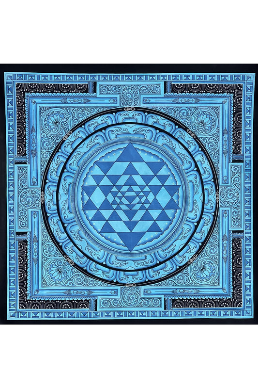 Sriyantra/ Sri Yantra/ Shri Yantra Mandala Original Masterpiece Newari Paubha/Pauva Thangka Painting for Energy Positivity and Prosperity - Tibetan Thangka Art