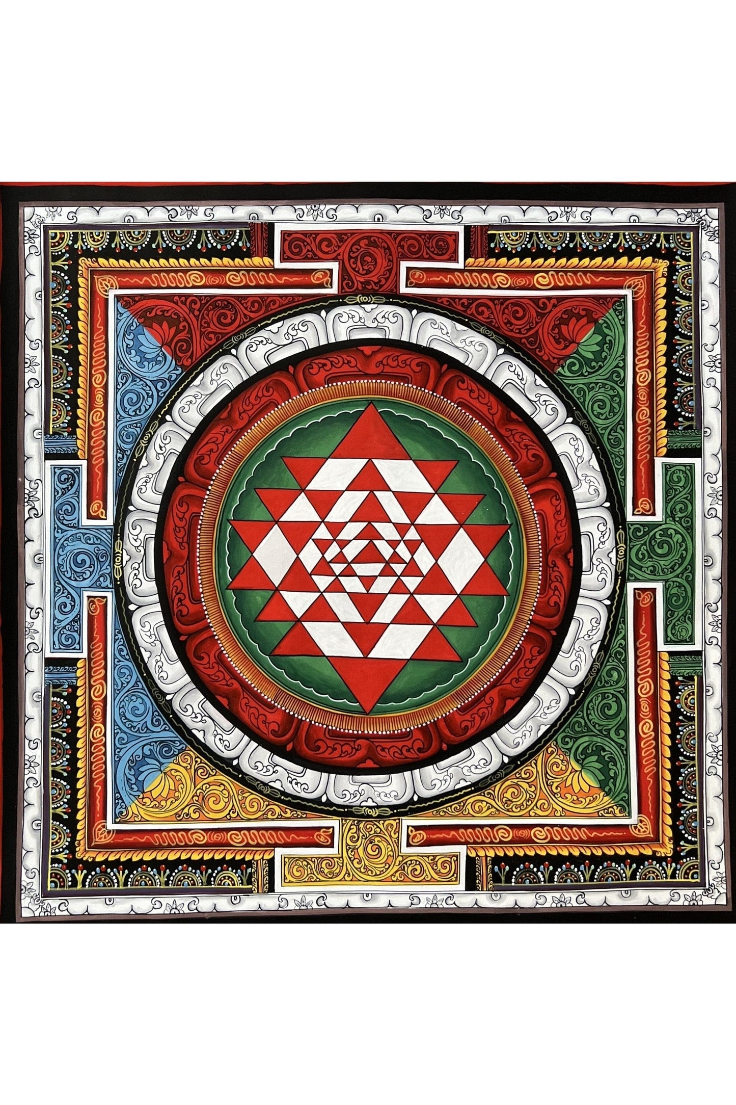 SriYantra/Shri Yantra/Shri Chakra Newari Paubha style Thangka Painting for Meditation, Protection / Wall Hanging/ Original Hand Painting - Tibetan Thangka Art