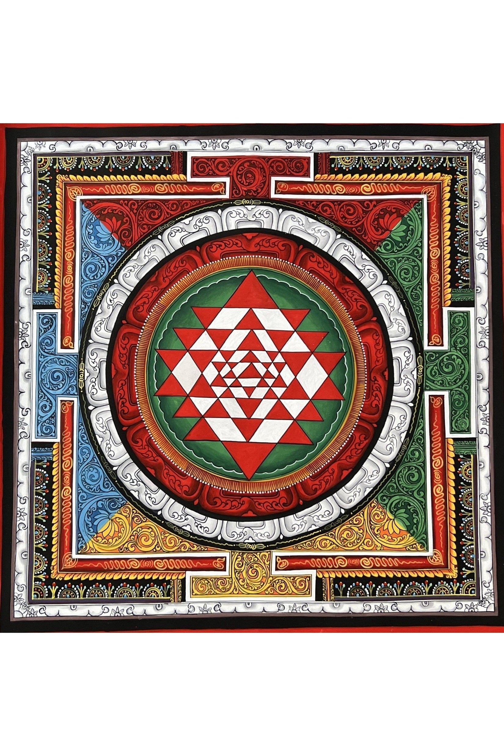 SriYantra/Shri Yantra/Shri Chakra Newari Paubha style Thangka Painting for Meditation, Protection / Wall Hanging/ Original Hand Painting - Tibetan Thangka Art