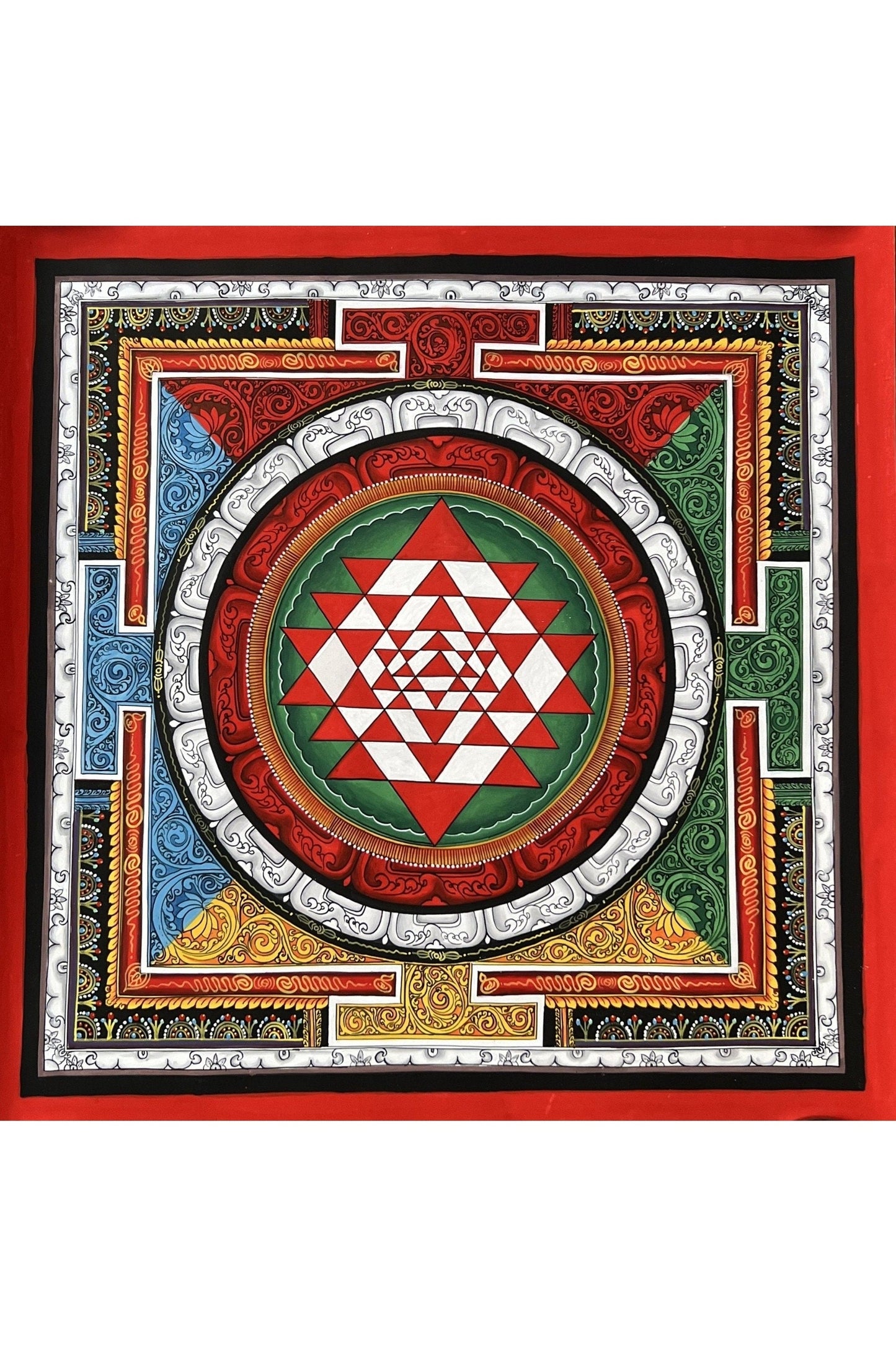 SriYantra/Shri Yantra/Shri Chakra Newari Paubha style Thangka Painting for Meditation, Protection / Wall Hanging/ Original Hand Painting - Tibetan Thangka Art