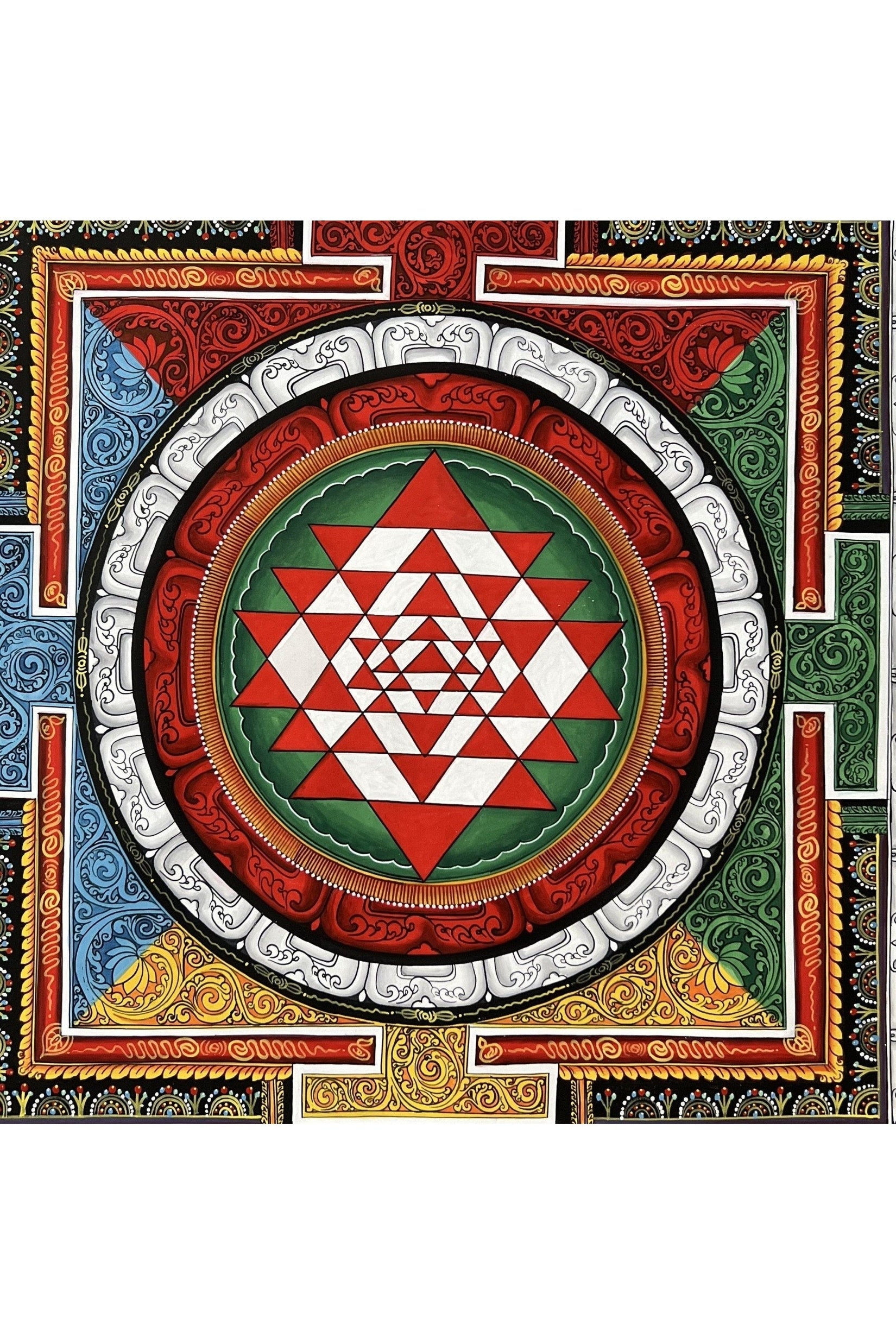 SriYantra/Shri Yantra/Shri Chakra Newari Paubha style Thangka Painting for Meditation, Protection / Wall Hanging/ Original Hand Painting - Tibetan Thangka Art