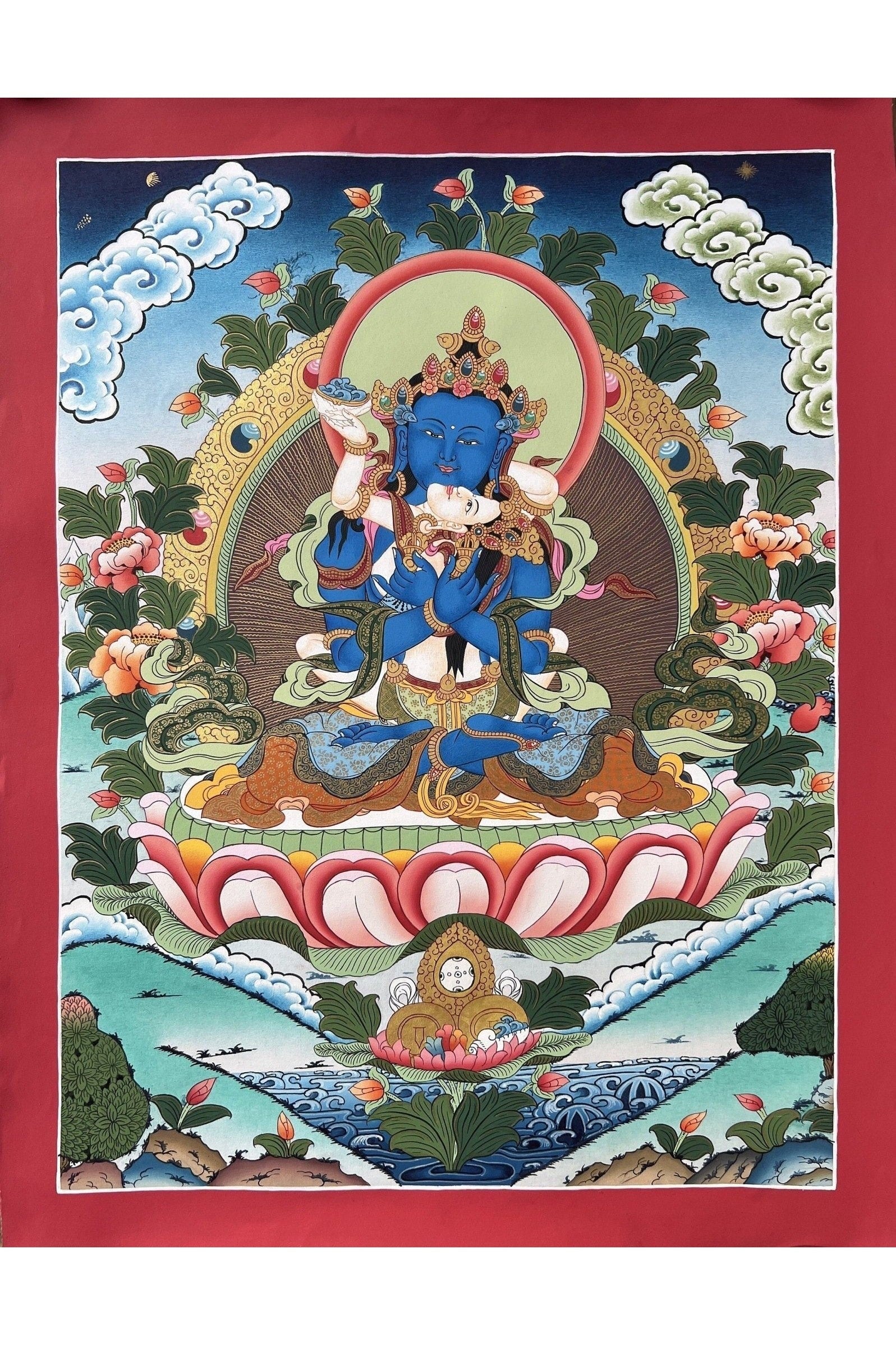 Vajradhara with Shakti Prajnaparamita Yab - Yum High - Quality Masterpiece Tibetan Thangka Painting, Original Art - Tibetan Thangka Art