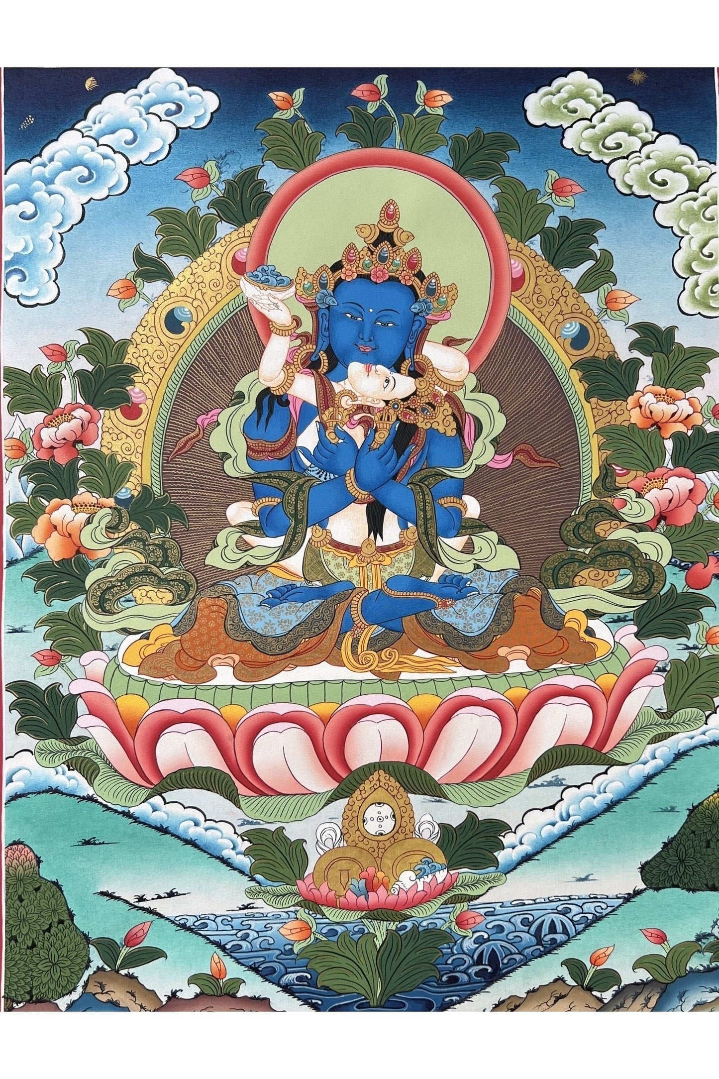 Vajradhara with Shakti Prajnaparamita Yab - Yum High - Quality Masterpiece Tibetan Thangka Painting, Original Art - Tibetan Thangka Art