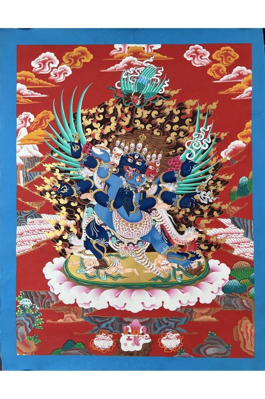 Vajrakilaya/ Dorje Phurba/ with Diptachakra Masterpiece Tibetan Thangka Painting Original Hand - Painted Buddhist Art - Tibetan Thangka Art