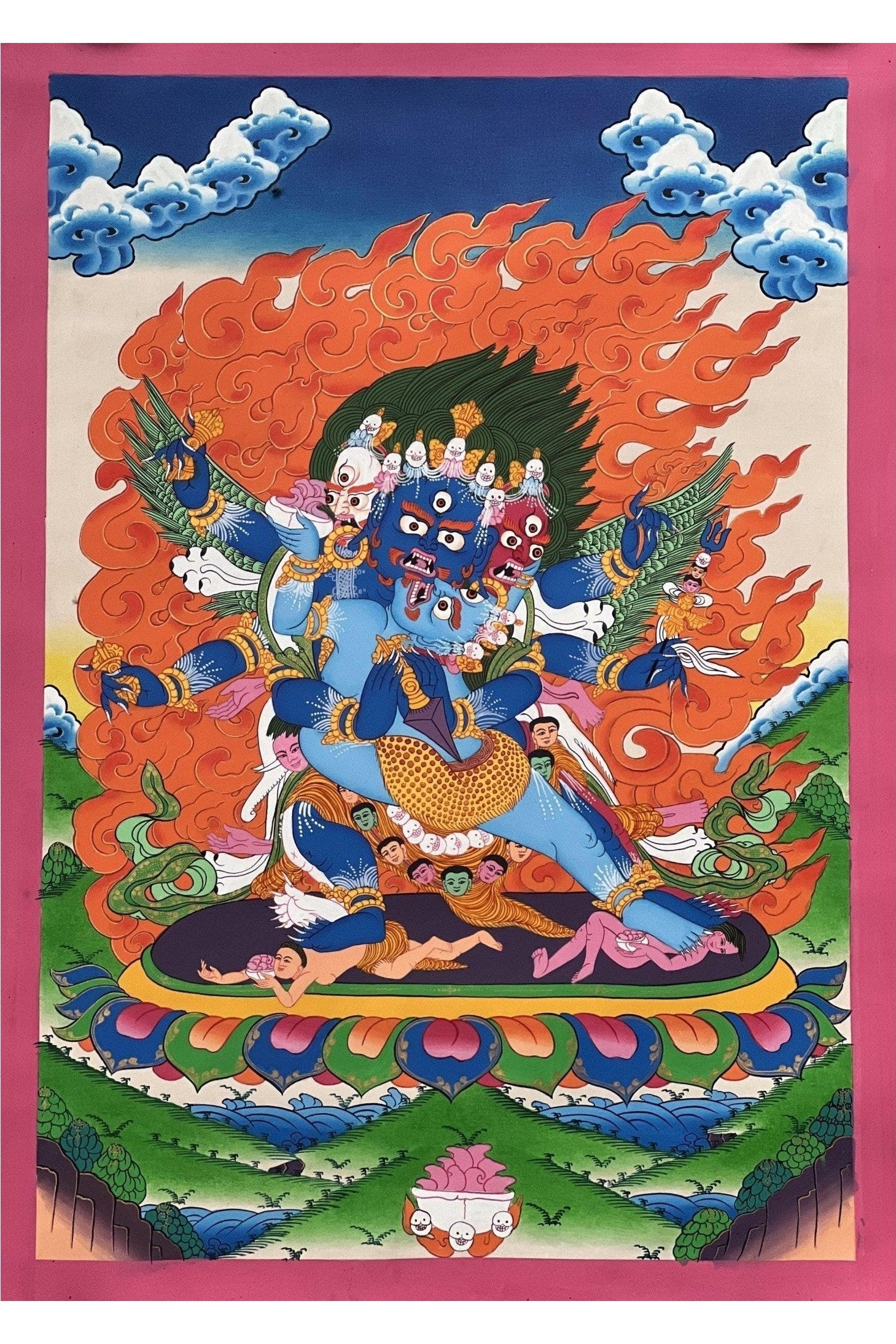 Vajrakilaya/ Dorje Phurba/Phurbakilaya with Diptachakra Large Tibetan Thangka Painting Original Hand - Painted Buddhist Art - Tibetan Thangka Art