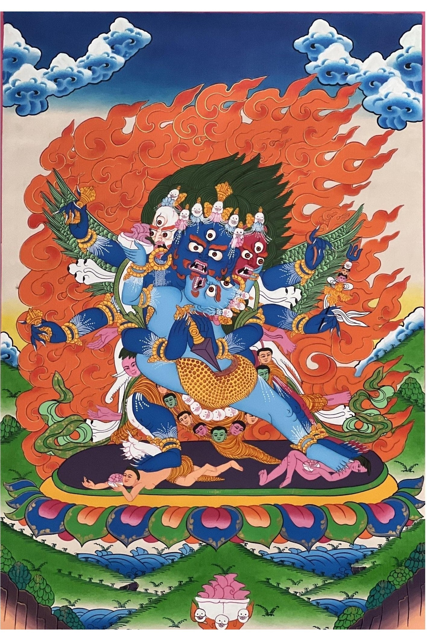 Vajrakilaya/ Dorje Phurba/Phurbakilaya with Diptachakra Large Tibetan Thangka Painting Original Hand - Painted Buddhist Art - Tibetan Thangka Art