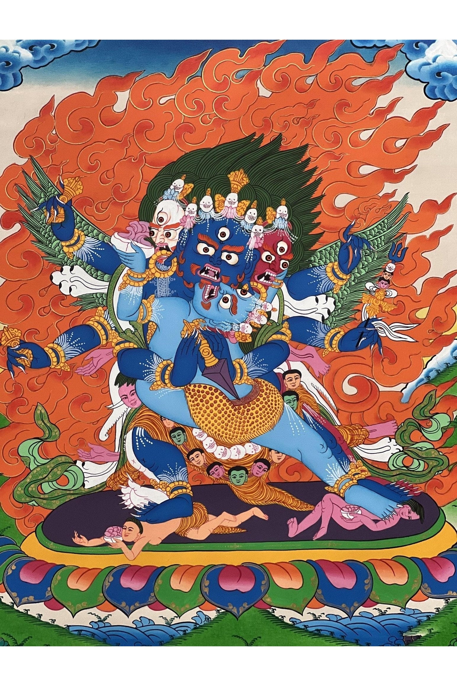 Vajrakilaya/ Dorje Phurba/Phurbakilaya with Diptachakra Large Tibetan Thangka Painting Original Hand - Painted Buddhist Art - Tibetan Thangka Art