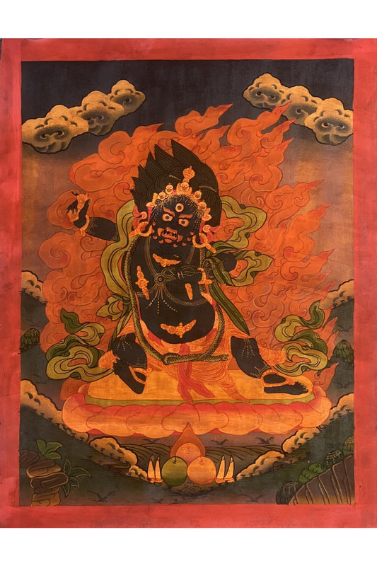 Vajrapani/ Dharmapala Protector Old Oil Varnished Tibetan Thangka Painting Original Hand - Painted Buddhist Art - Tibetan Thangka Art