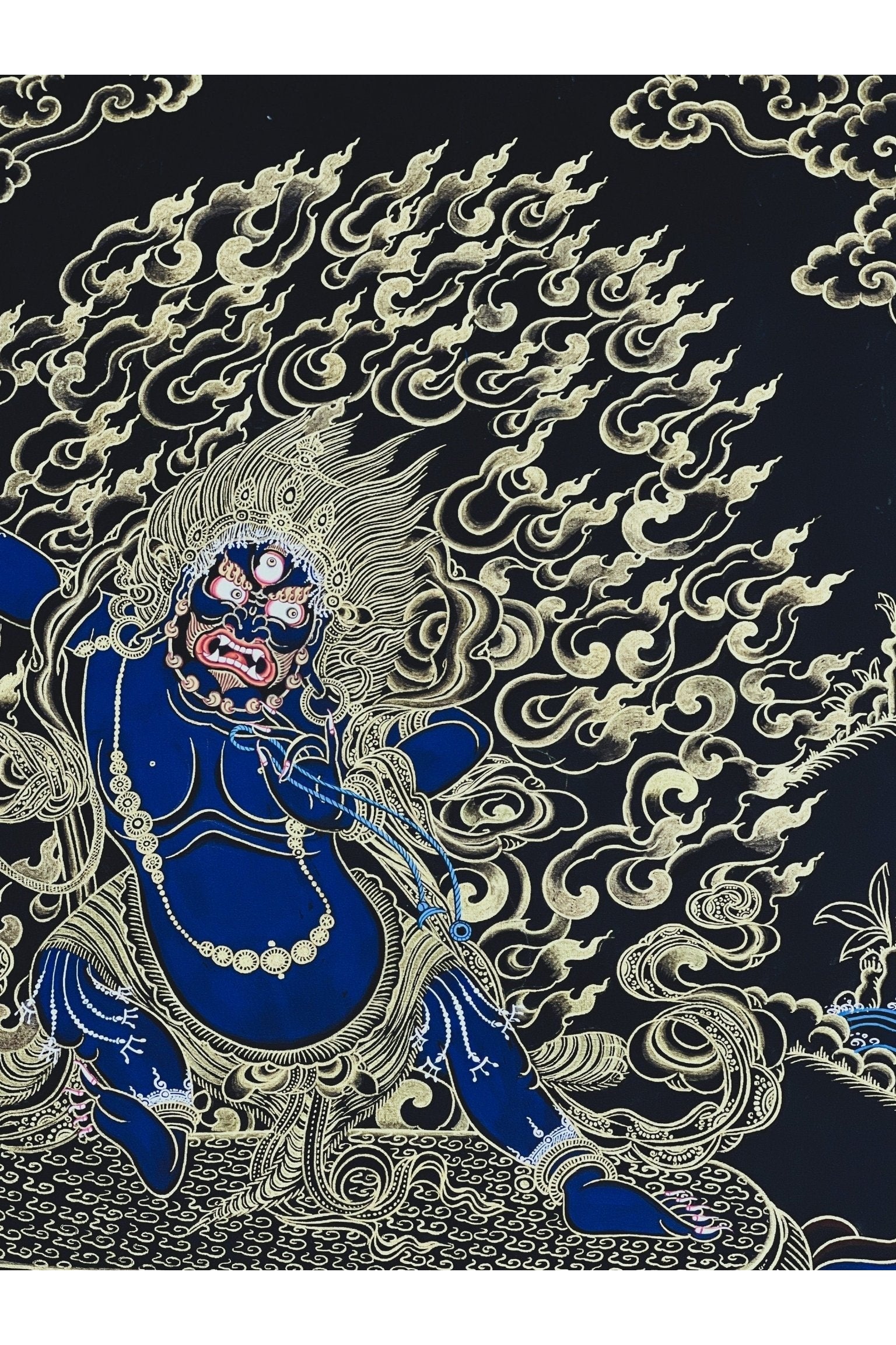 Vajrapani Dharmapala Thunderbolt - Bearer Black and Gold Tibetan Thangka Painting Original Hand - painted Buddhist Art - Tibetan Thangka Art