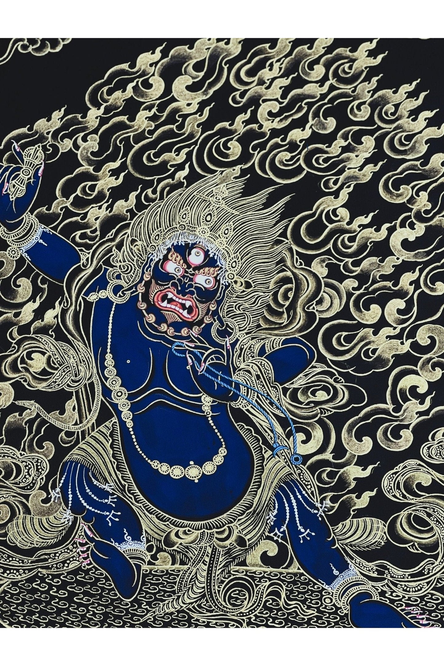 Vajrapani Dharmapala Thunderbolt - Bearer Black and Gold Tibetan Thangka Painting Original Hand - painted Buddhist Art - Tibetan Thangka Art