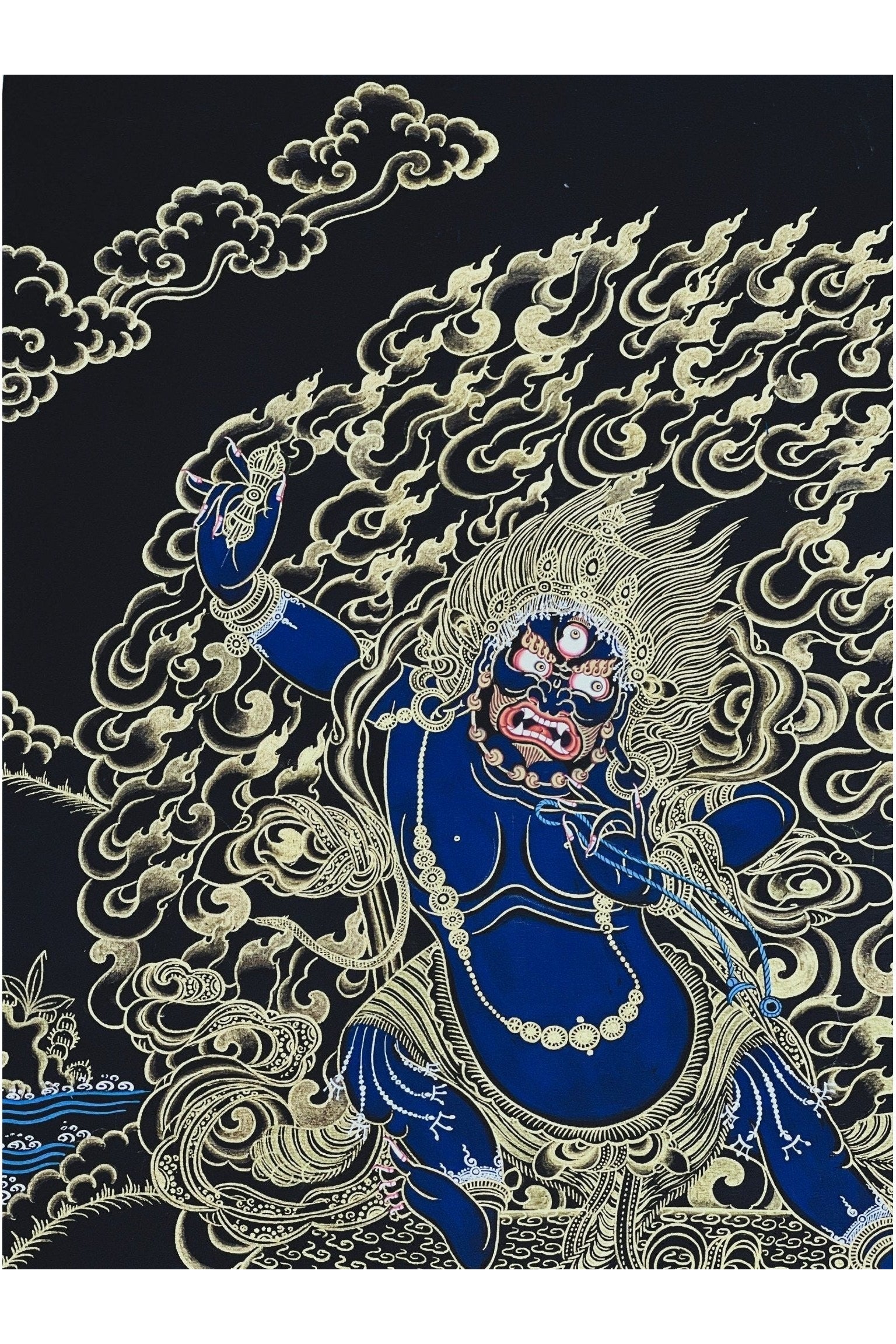 Vajrapani Dharmapala Thunderbolt - Bearer Black and Gold Tibetan Thangka Painting Original Hand - painted Buddhist Art - Tibetan Thangka Art