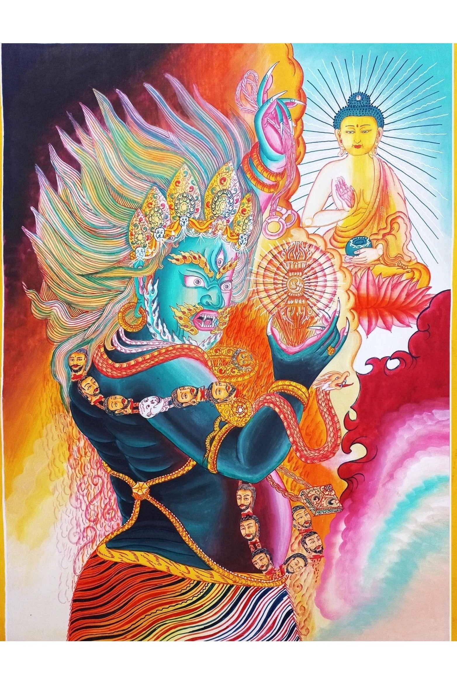 Vajrapani Dharmapala Thunderbolt - Bearer Masterpiece Newari Paubha Thangka Painting Original Hand - painted Buddhist Art - Tibetan Thangka Art