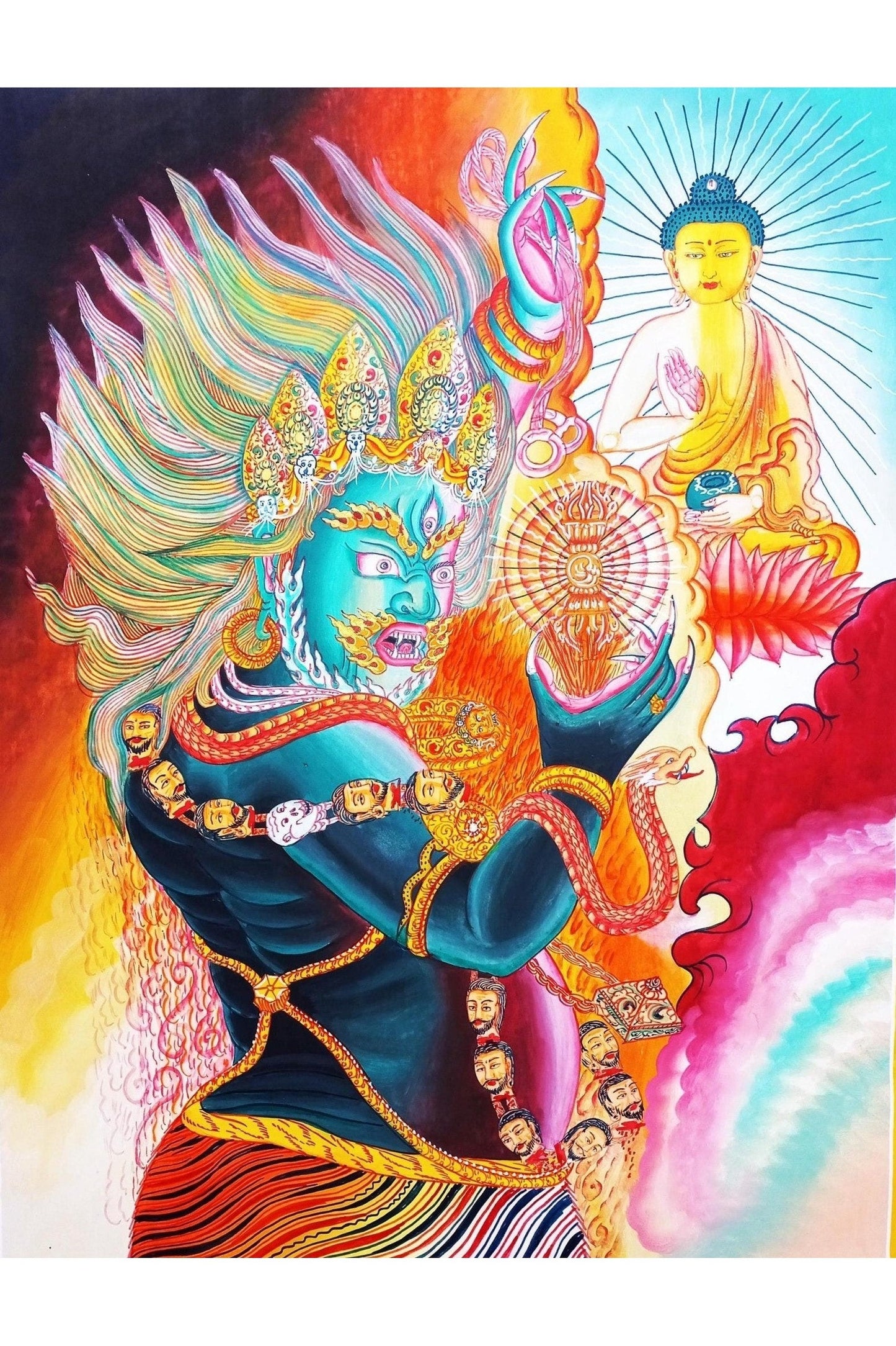 Vajrapani Dharmapala Thunderbolt - Bearer Masterpiece Newari Paubha Thangka Painting Original Hand - painted Buddhist Art - Tibetan Thangka Art