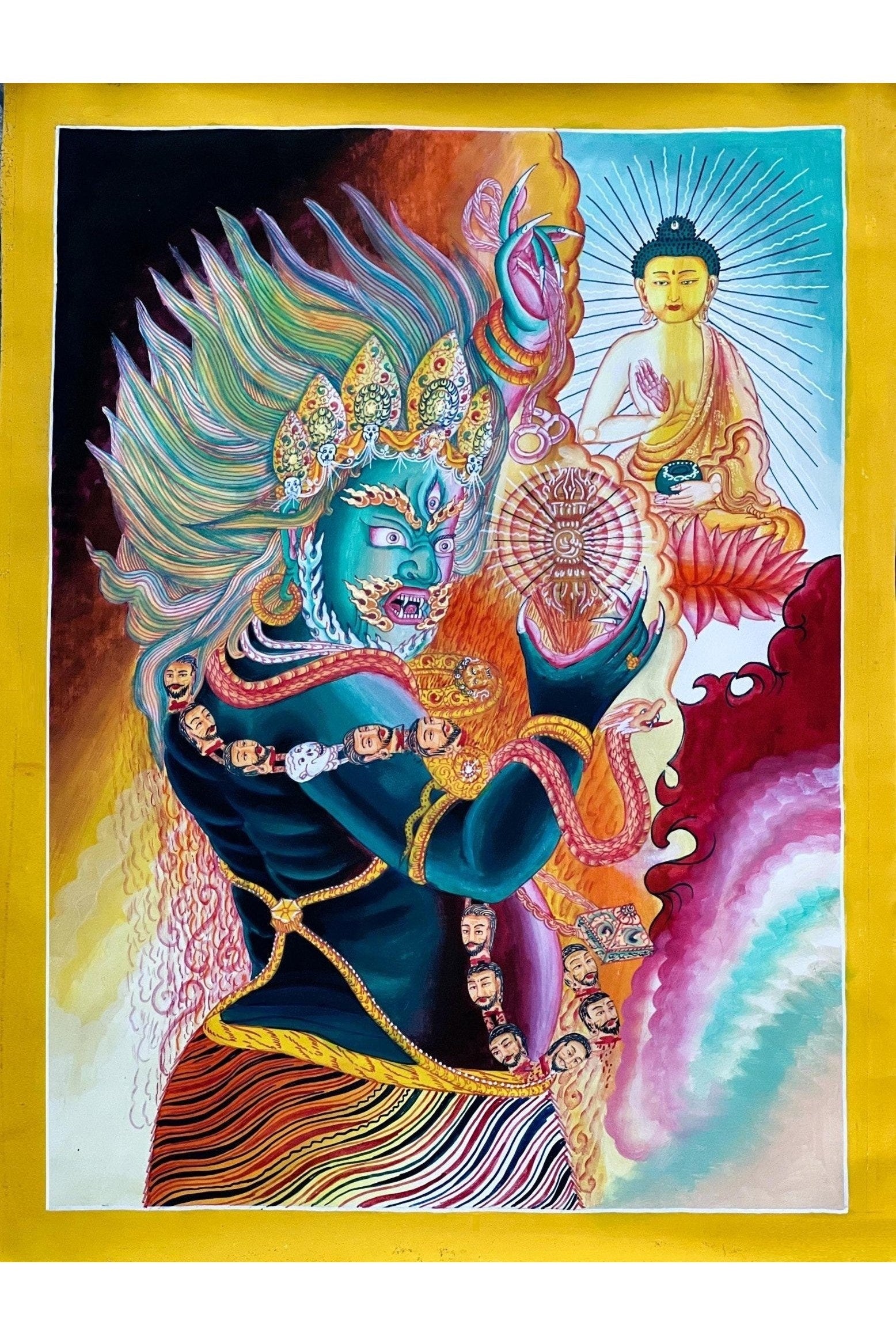 Vajrapani Dharmapala Thunderbolt - Bearer Masterpiece Newari Paubha Thangka Painting Original Hand - painted Buddhist Art - Tibetan Thangka Art