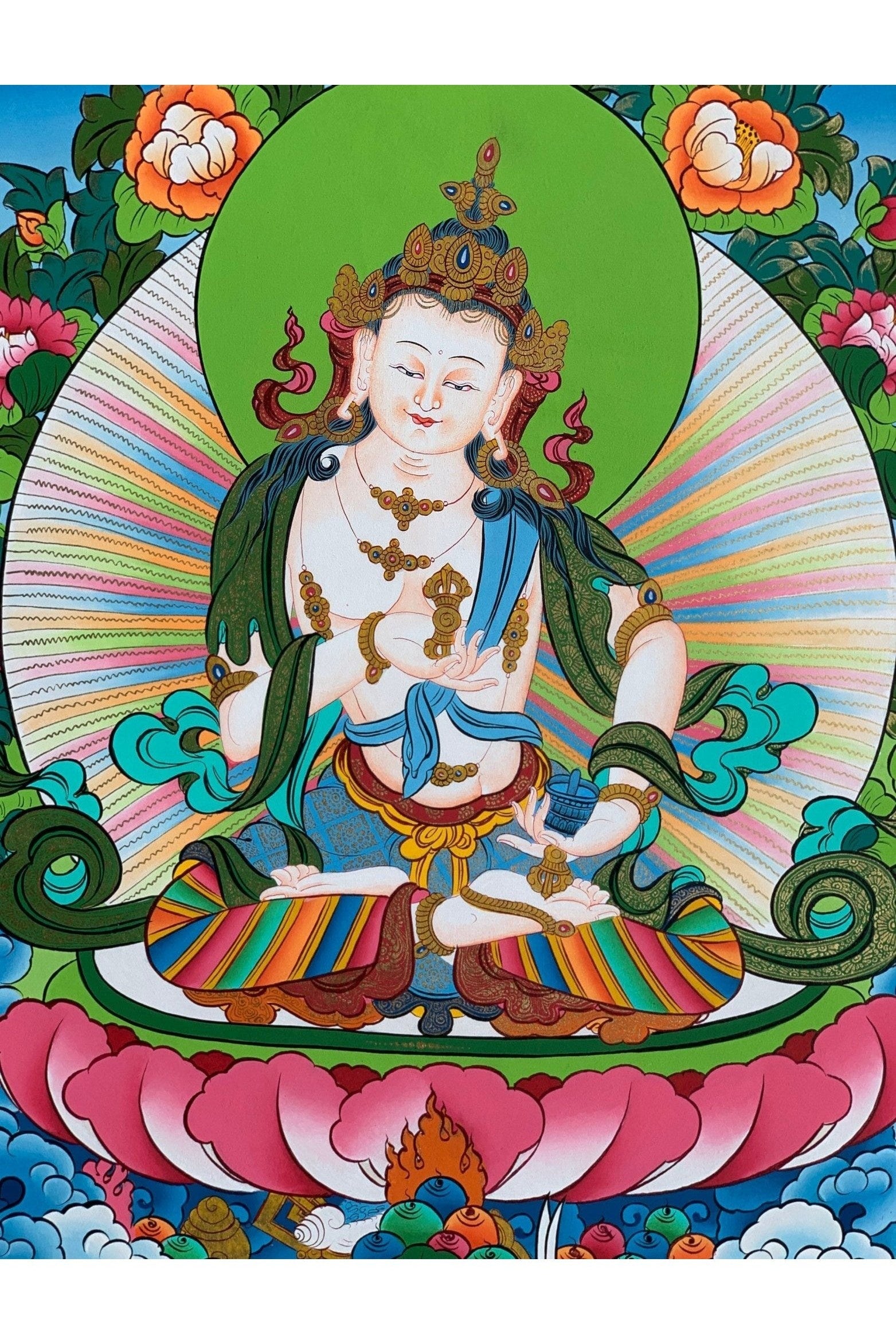 Vajrasattva, Dorje Sempa, Dhyani Buddha, Blessed Thangka Painting, Original Art 17x24 Inch - Tibetan Thangka Art