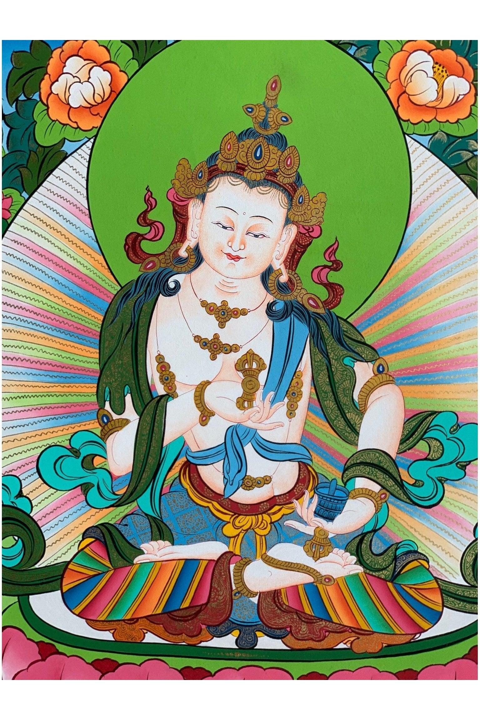 Vajrasattva, Dorje Sempa, Dhyani Buddha, Blessed Thangka Painting, Original Art 17x24 Inch - Tibetan Thangka Art