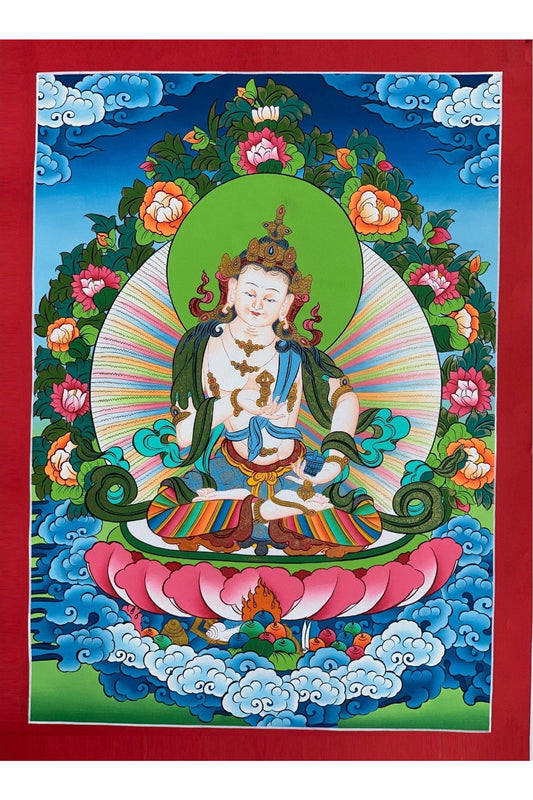 Vajrasattva, Dorje Sempa, Dhyani Buddha, Blessed Thangka Painting, Original Art 17x24 Inch - Tibetan Thangka Art