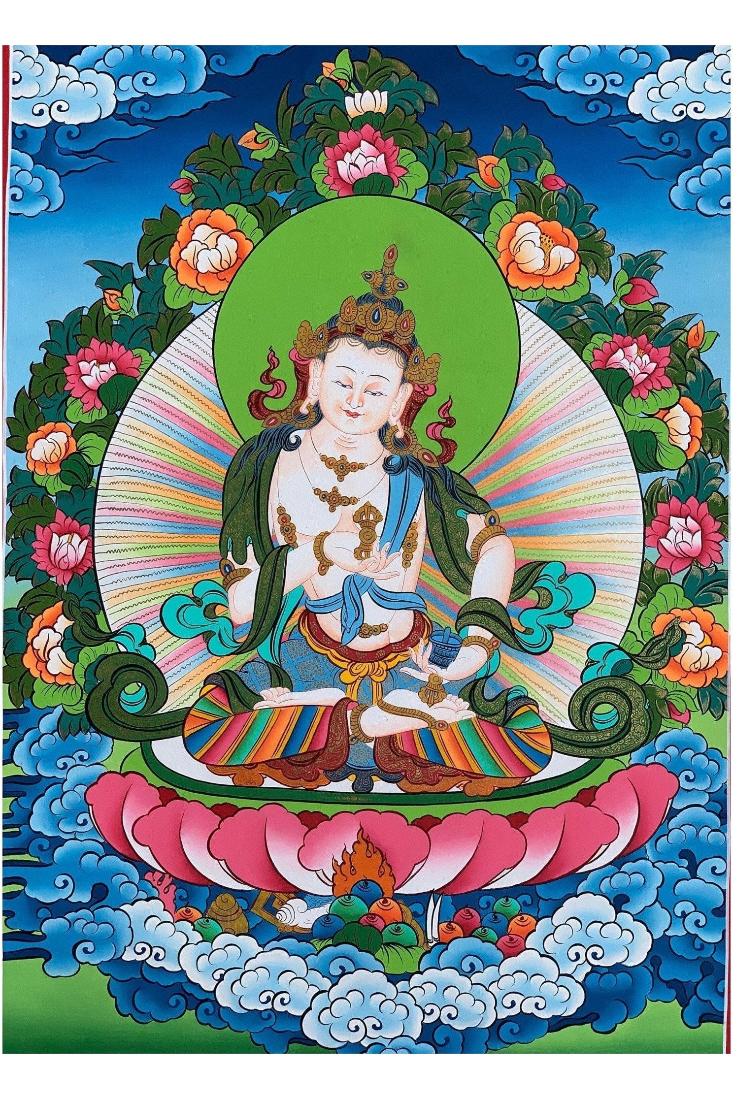 Vajrasattva, Dorje Sempa, Dhyani Buddha, Blessed Thangka Painting, Original Art 17x24 Inch - Tibetan Thangka Art