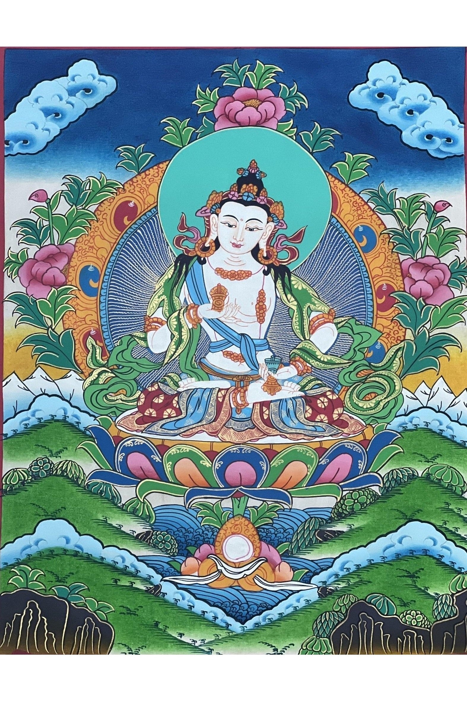 Vajrasattva, Dorje Sempa, Dhyani Buddha, Master Quality Tibetan Thangka Painting, Original Buddhist Art/ Wall Hanging - Tibetan Thangka Art