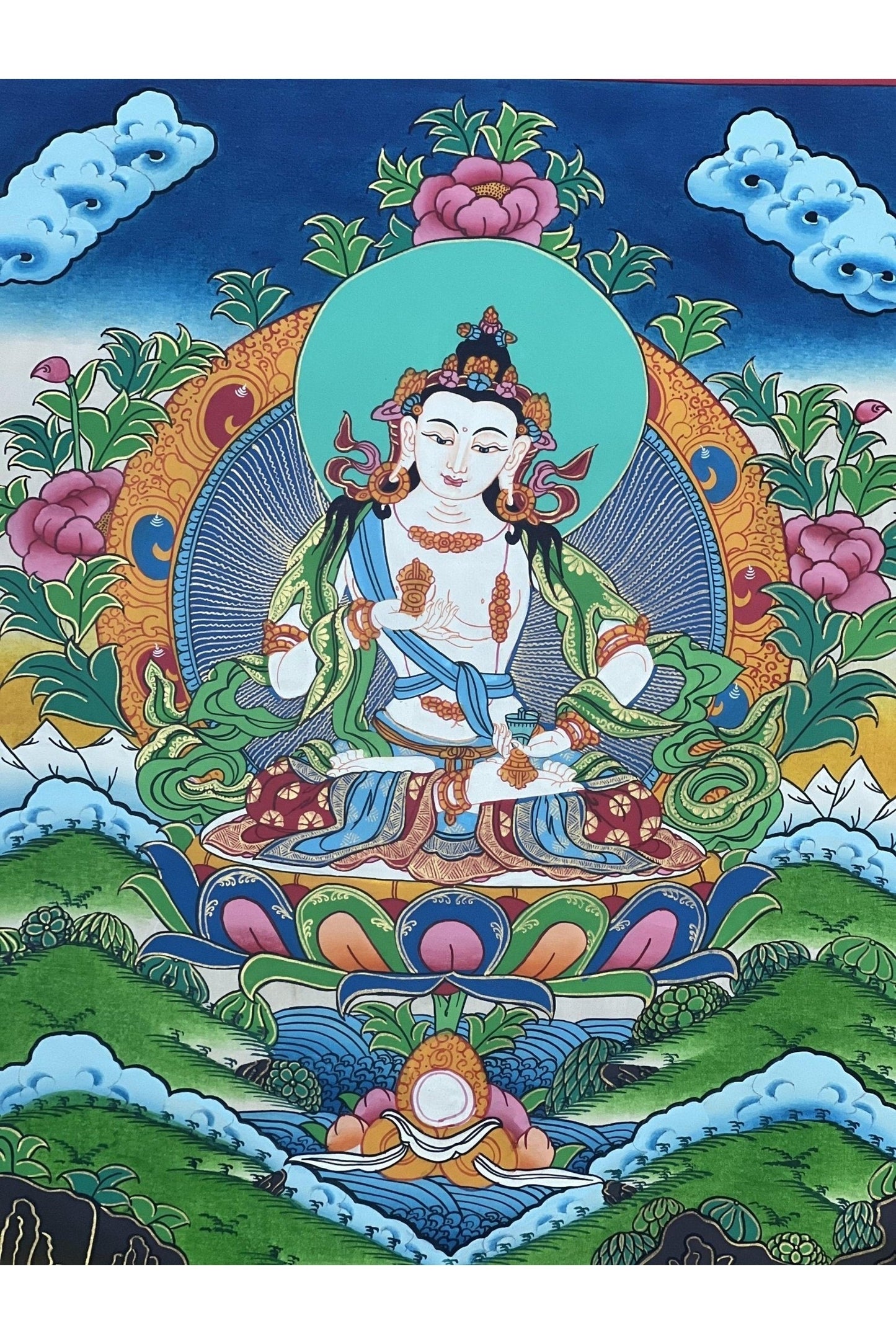 Vajrasattva, Dorje Sempa, Dhyani Buddha, Master Quality Tibetan Thangka Painting, Original Buddhist Art/ Wall Hanging - Tibetan Thangka Art