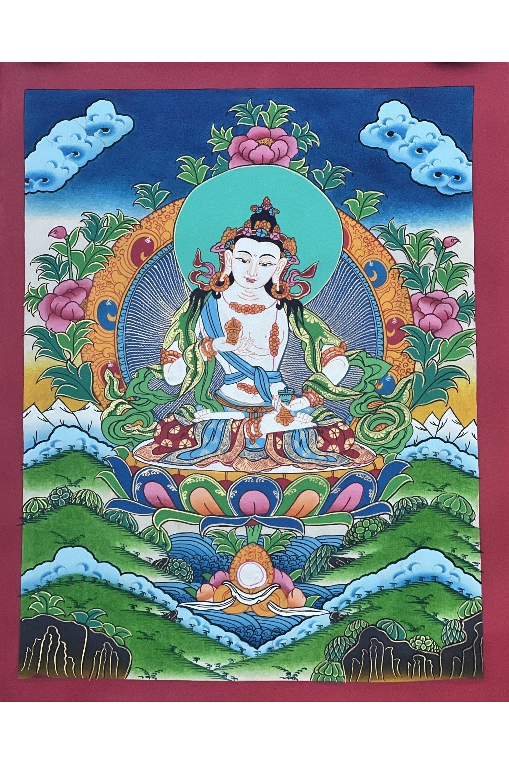 Vajrasattva, Dorje Sempa, Dhyani Buddha, Master Quality Tibetan Thangka Painting, Original Buddhist Art/ Wall Hanging - Tibetan Thangka Art