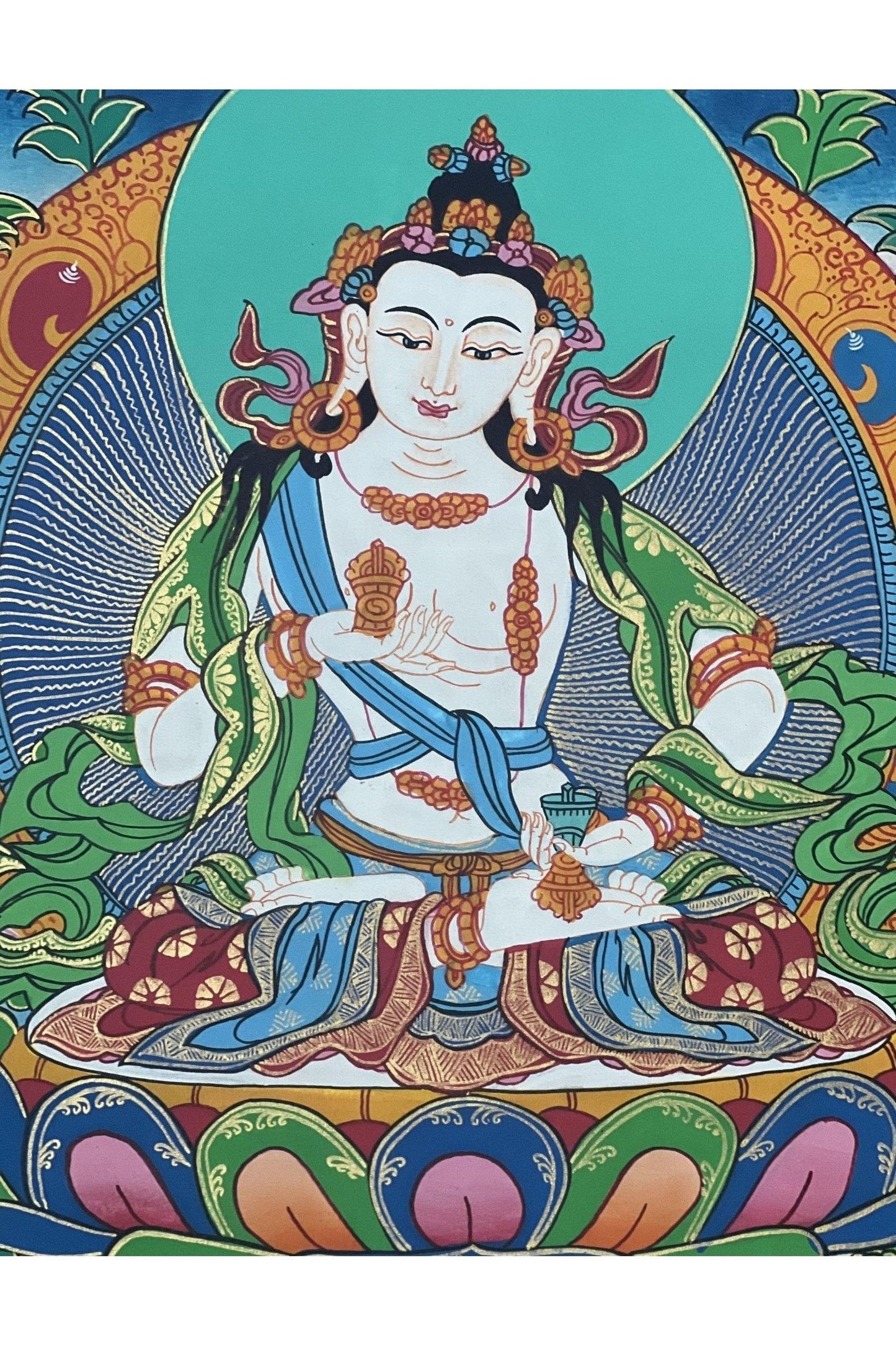 Vajrasattva, Dorje Sempa, Dhyani Buddha, Master Quality Tibetan Thangka Painting, Original Buddhist Art/ Wall Hanging - Tibetan Thangka Art