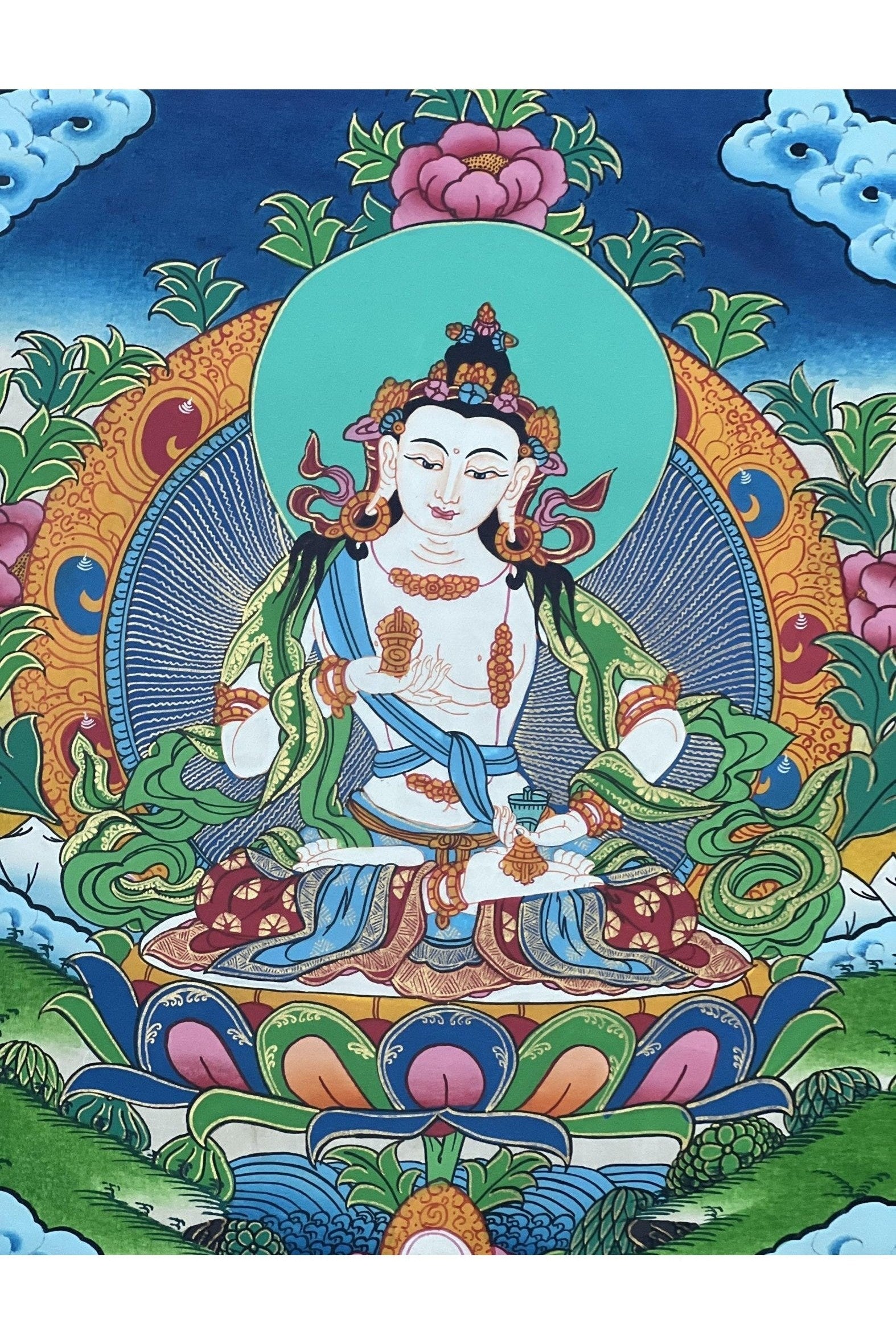 Vajrasattva, Dorje Sempa, Dhyani Buddha, Master Quality Tibetan Thangka Painting, Original Buddhist Art/ Wall Hanging - Tibetan Thangka Art